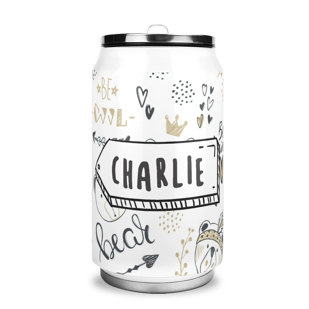 Personalised Bears 300ml Stainless Steel Can Shaped Tumbler With Straw Lid Default Title Personalised 300ml Can Shaped Tumbler animal Printed Offshore