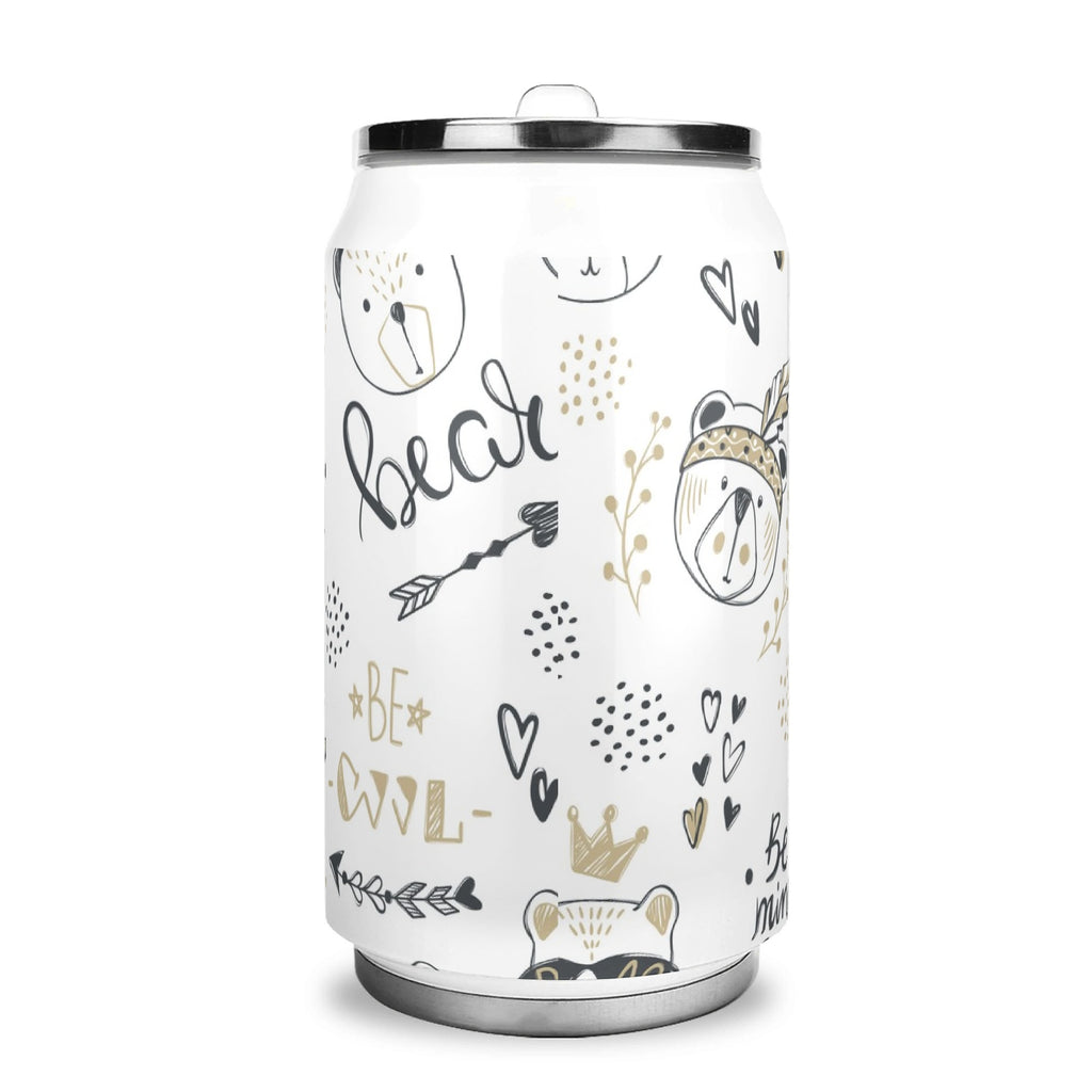 Personalised Bears 300ml Stainless Steel Can Shaped Tumbler With Straw Lid Personalised 300ml Can Shaped Tumbler animal Printed Offshore