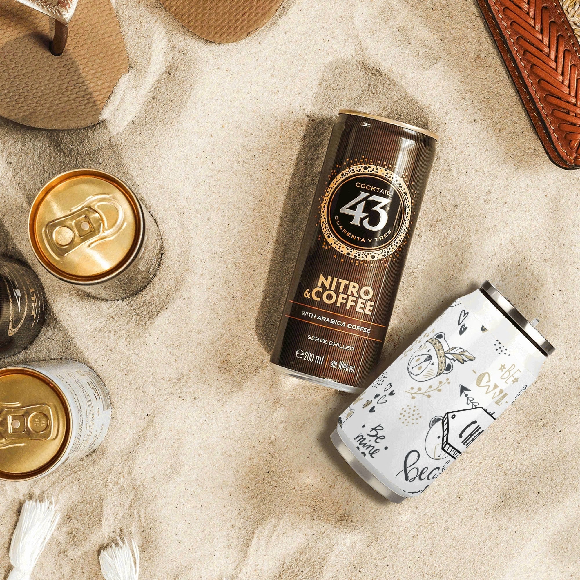 Personalised - Bears - 300ml Stainless Steel Can Shaped Tumbler With Straw Lid Personalised 300ml Can Shaped Tumbler animal Printed Offshore