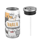 Personalised Cat Hello 300ml Stainless Steel Can Shaped Tumbler With Straw Lid Personalised 300ml Can Shaped Tumbler animal Printed Offshore