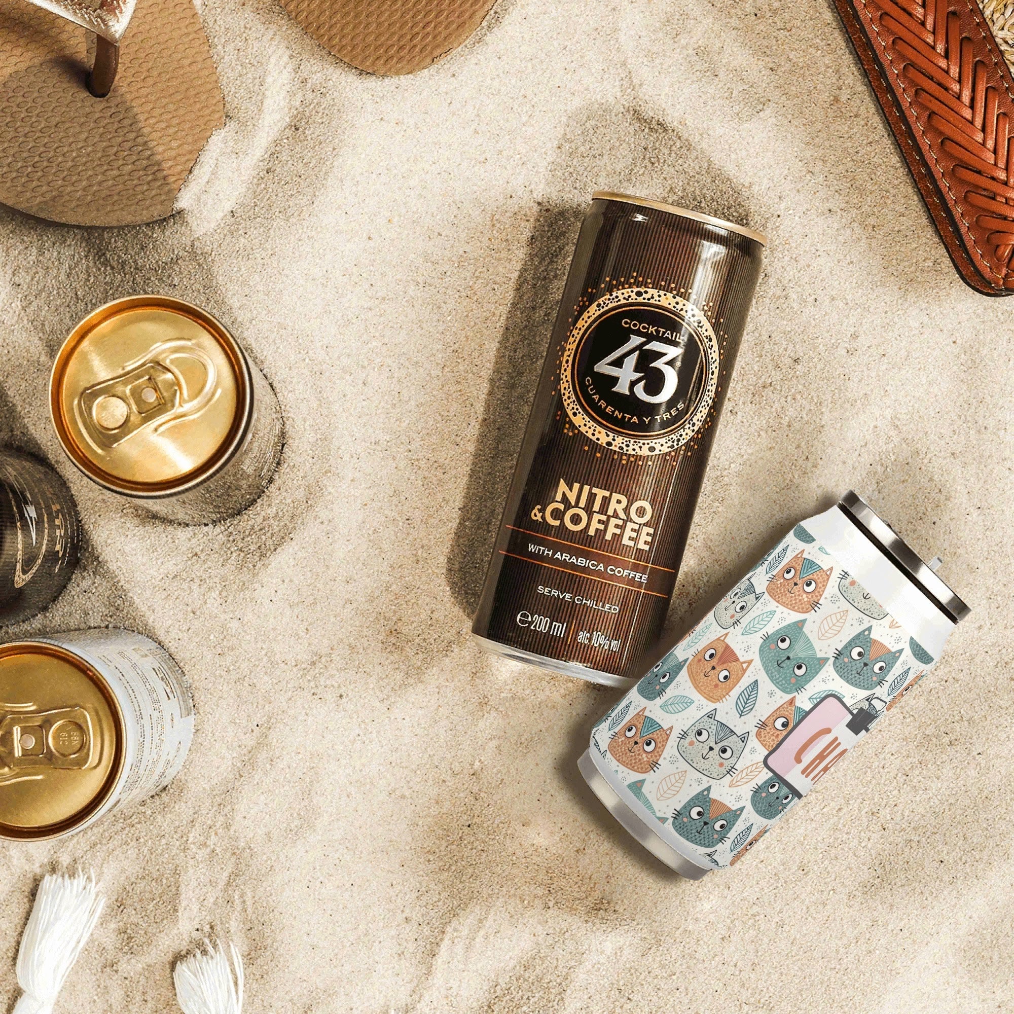 Personalised Cute Cat Faces 300ml Stainless Steel Can Shaped Tumbler With Straw Lid Personalised 300ml Can Shaped Tumbler animal Printed Offshore