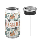 Personalised Cute Cat Faces 300ml Stainless Steel Can Shaped Tumbler With Straw Lid Personalised 300ml Can Shaped Tumbler animal Printed Offshore