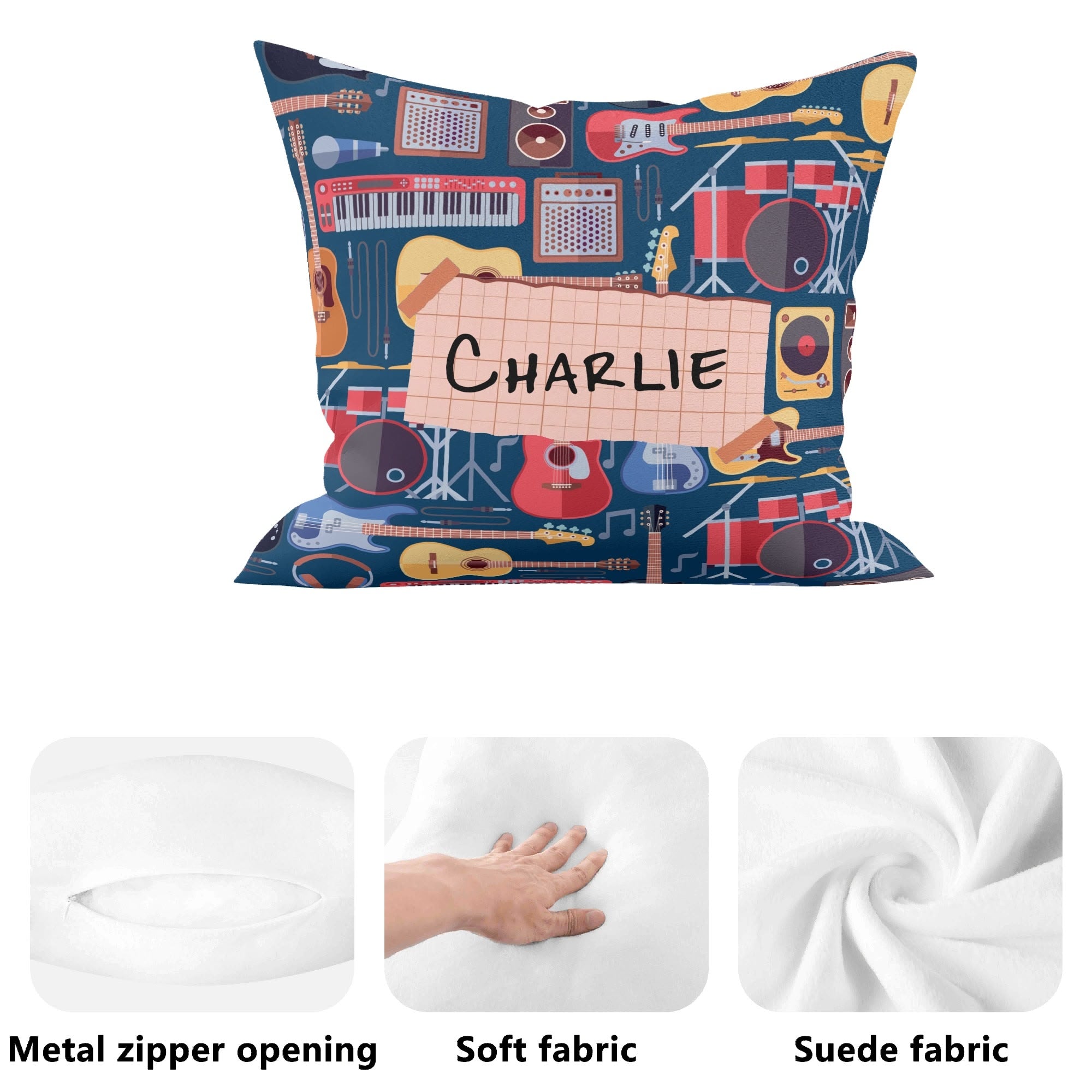 Personalised Music Instruments Cushion Cover Personalised Cushion Cover Globally Fulfilled Music