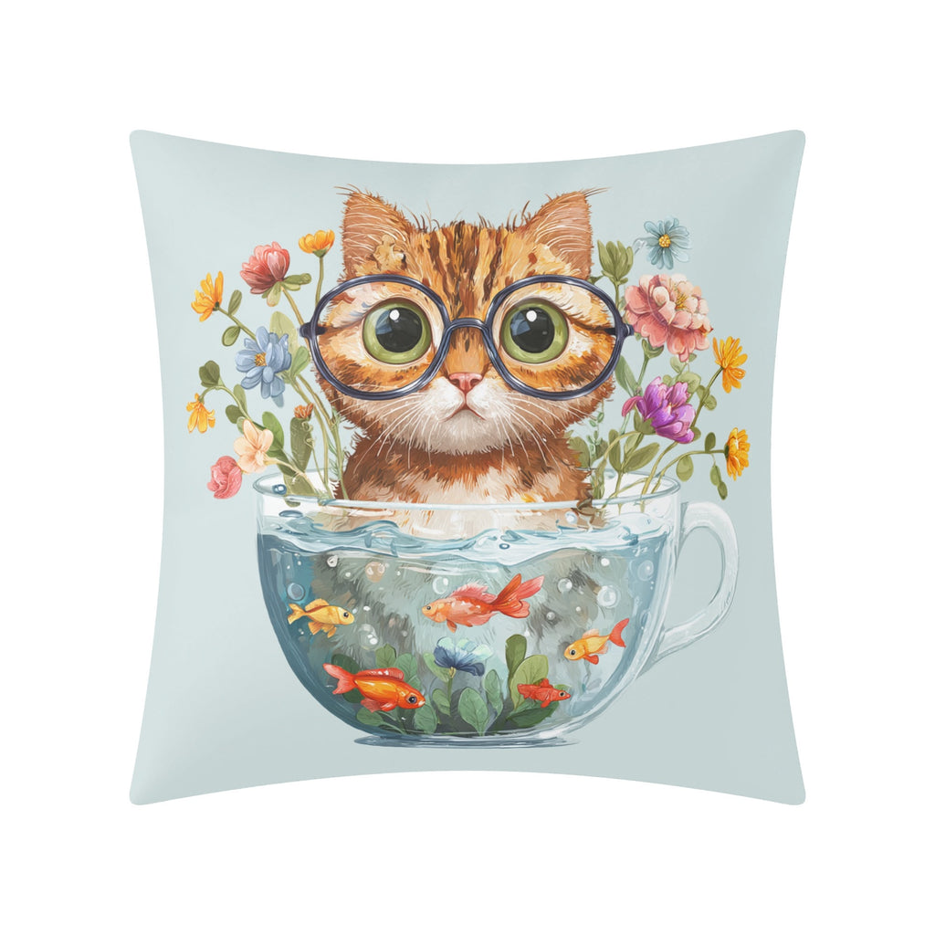 Cat And Fish Bowl - Cushion Cover Cushion Cover animal Printed Offshore
