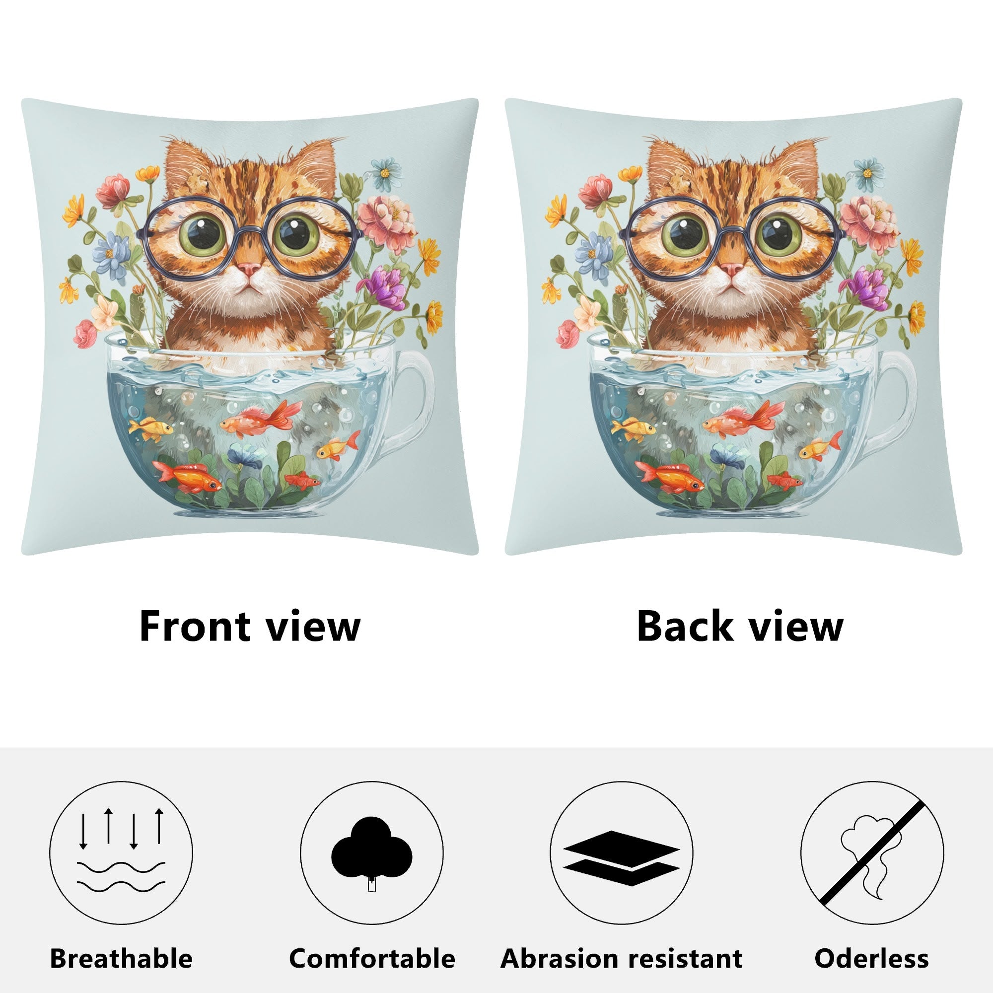 Cat And Fish Bowl - Cushion Cover Cushion Cover animal Printed Offshore