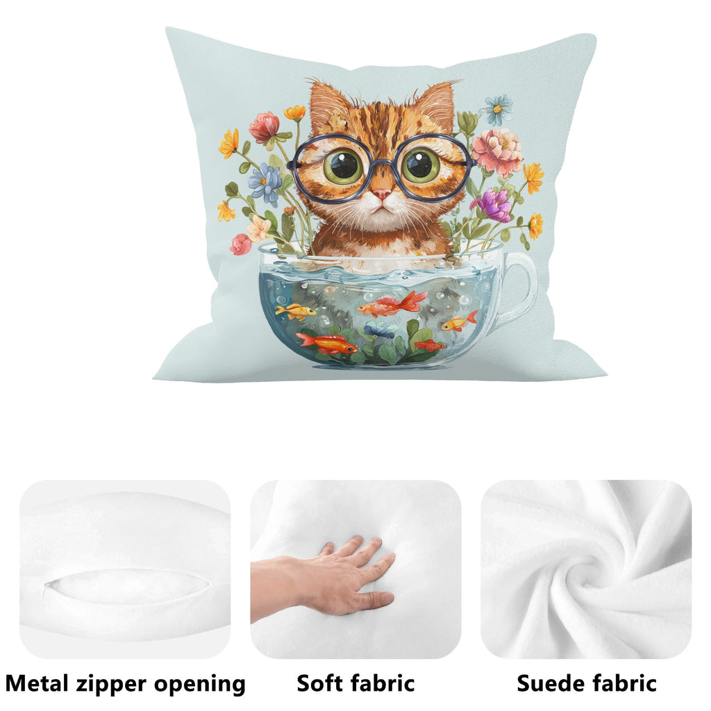 Cat And Fish Bowl - Cushion Cover Cushion Cover animal Printed Offshore