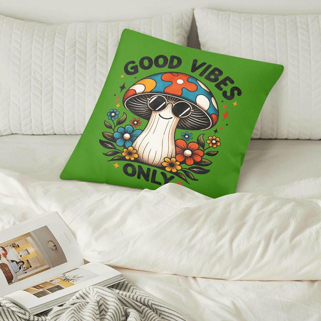 Good Vibes Only, Hippie Mushroom With Sunglasses - Cushion Cover Cushion Cover Positivity Printed Offshore Retro