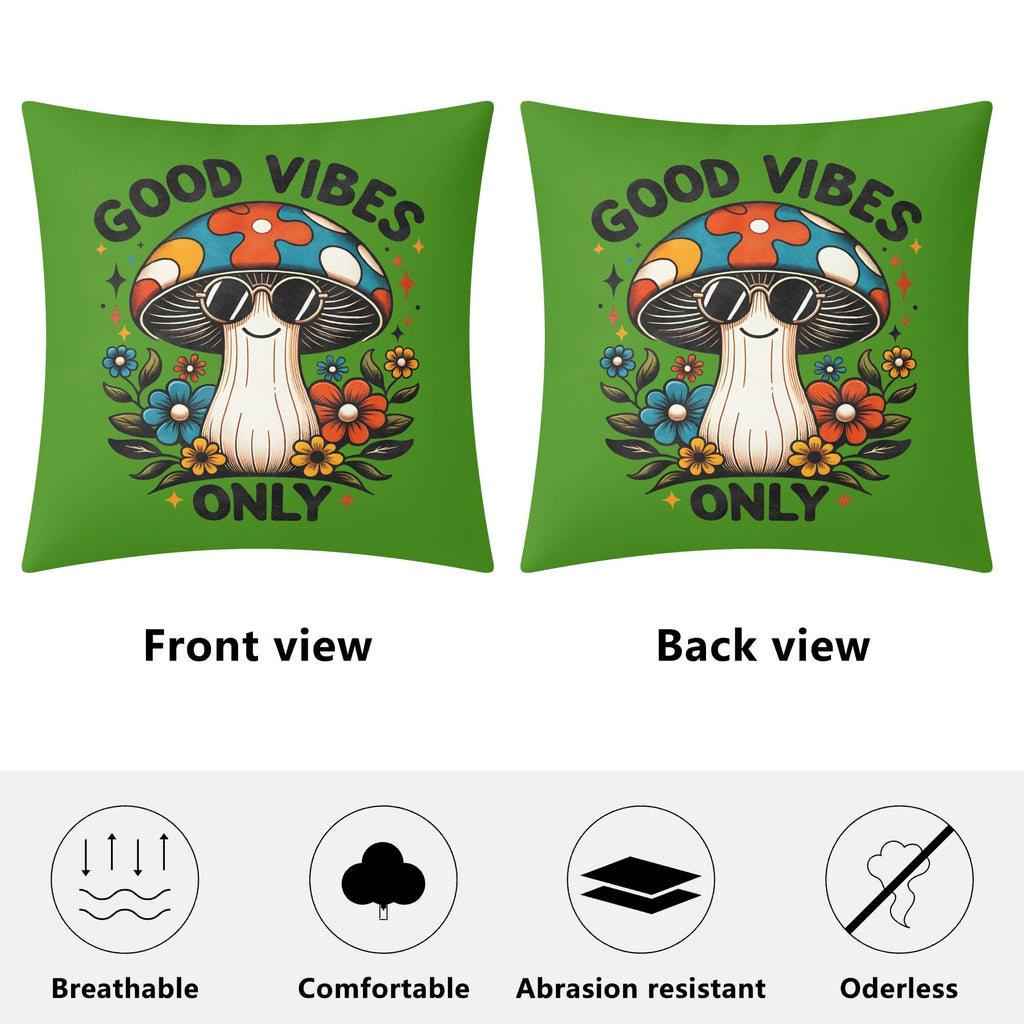 Good Vibes Only, Hippie Mushroom With Sunglasses - Cushion Cover Cushion Cover Positivity Printed Offshore Retro