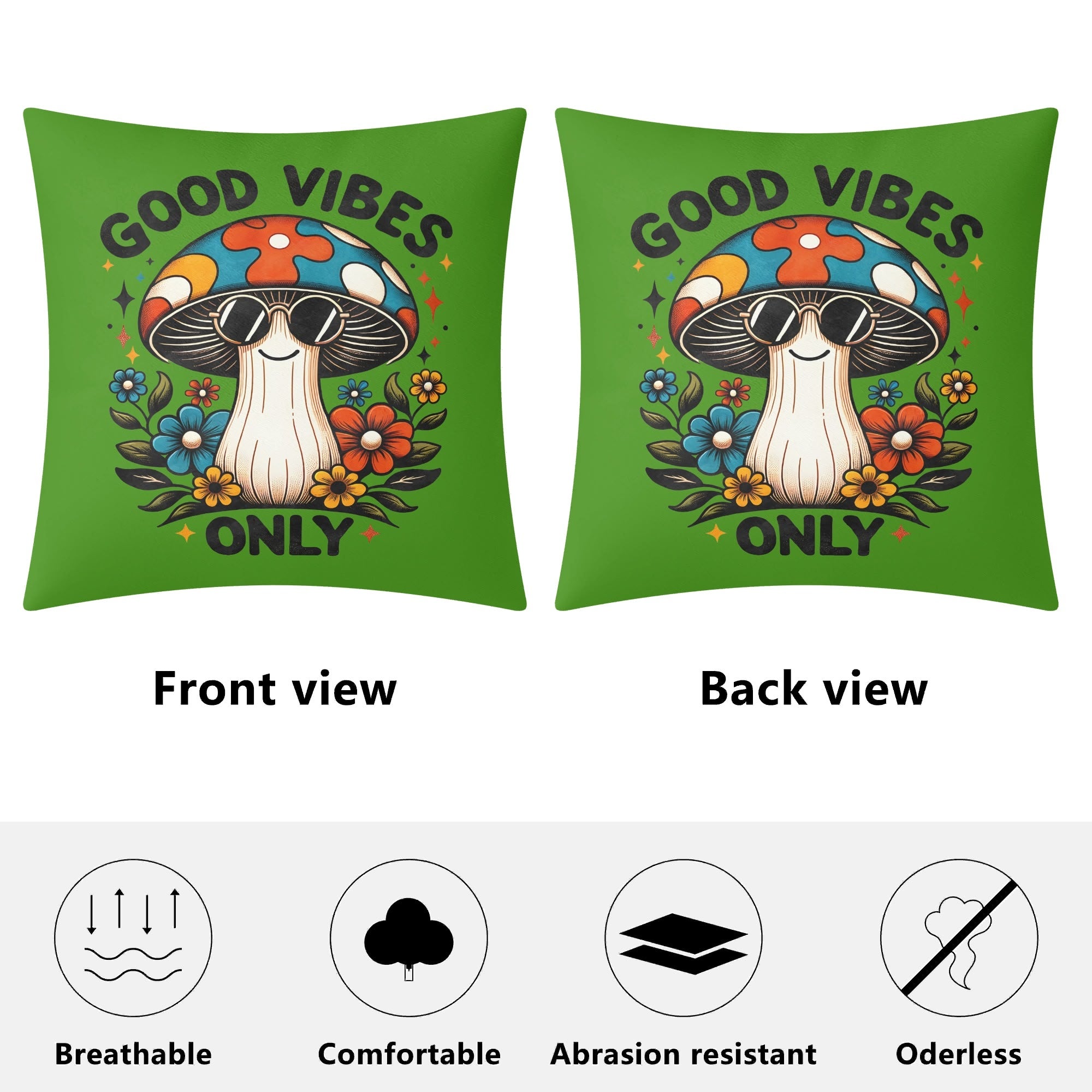 Good Vibes Only, Hippie Mushroom With Sunglasses - Cushion Cover Cushion Cover Positivity Printed Offshore Retro