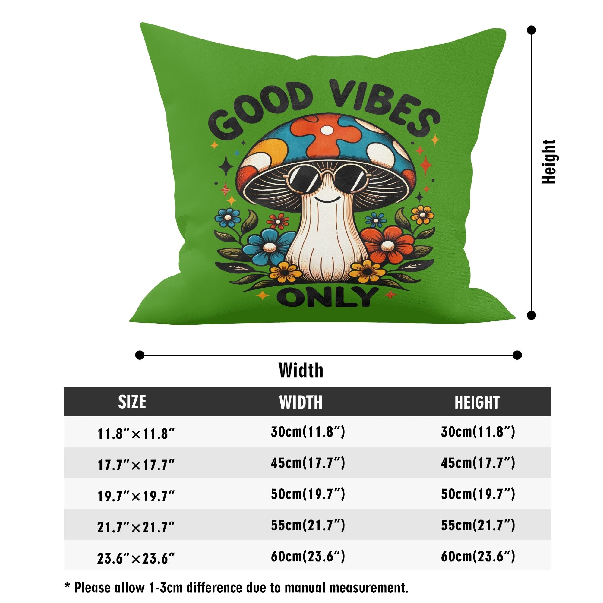 Good Vibes Only, Hippie Mushroom With Sunglasses - Cushion Cover Cushion Cover Positivity Printed Offshore Retro