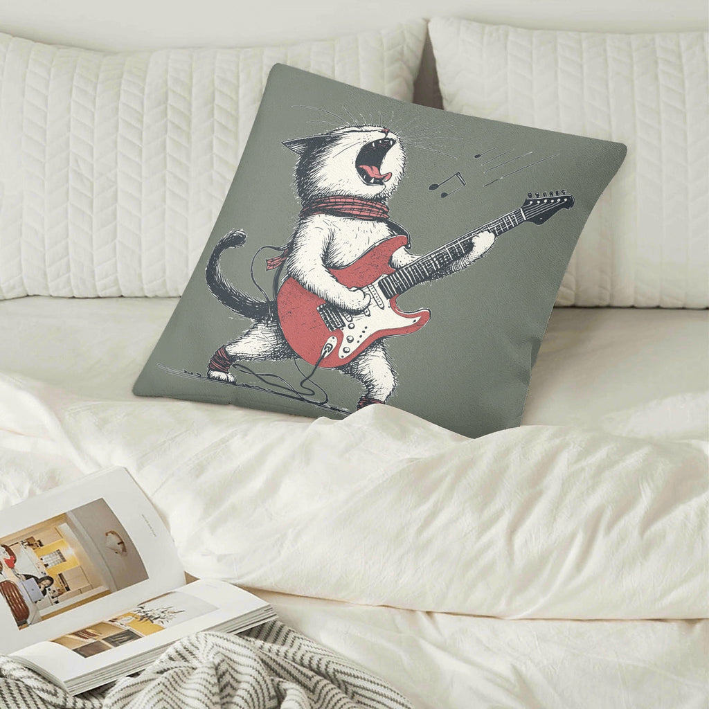 Cat Playing Guitar - Cushion Cover Cushion Cover animal Music Printed Offshore
