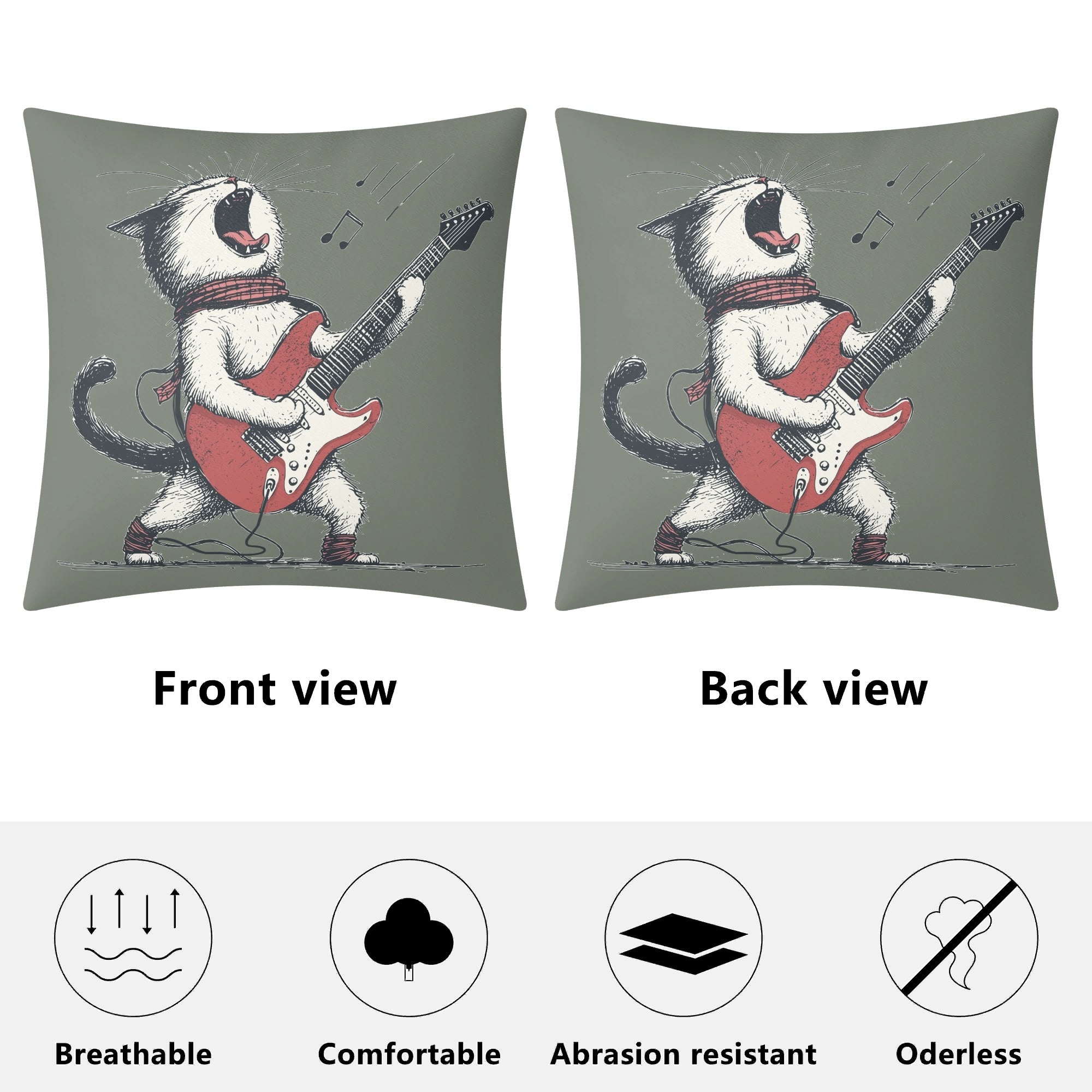 Cat Playing Guitar - Cushion Cover Cushion Cover animal Music Printed Offshore