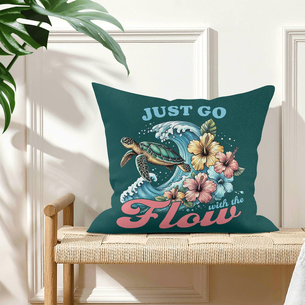 Just Go With The Flow, Turtle - Cushion Cover Cushion Cover animal Ocean Printed Offshore