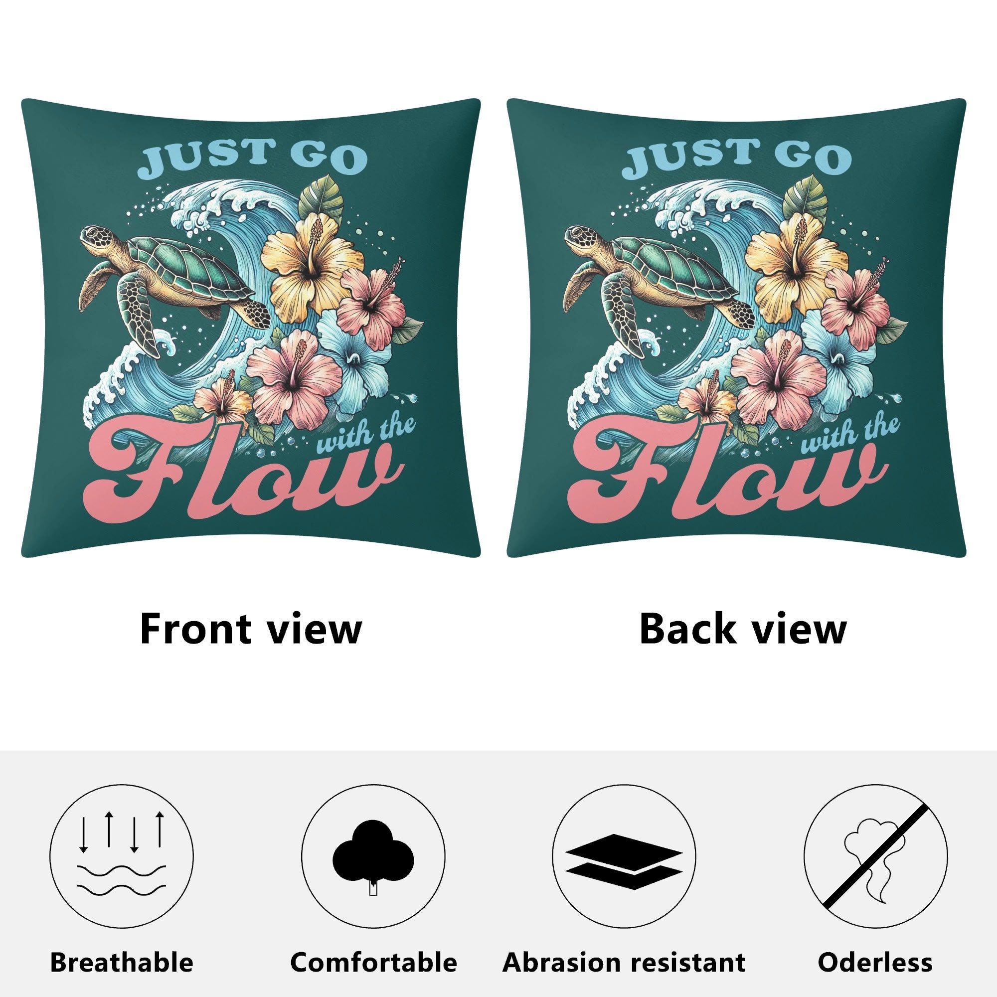 Just Go With The Flow, Turtle - Cushion Cover Cushion Cover animal Ocean Printed Offshore