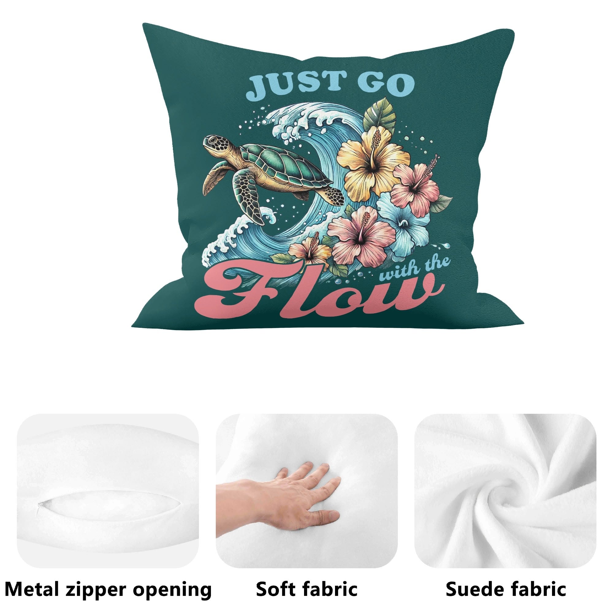 Just Go With The Flow, Turtle - Cushion Cover Cushion Cover animal Ocean Printed Offshore