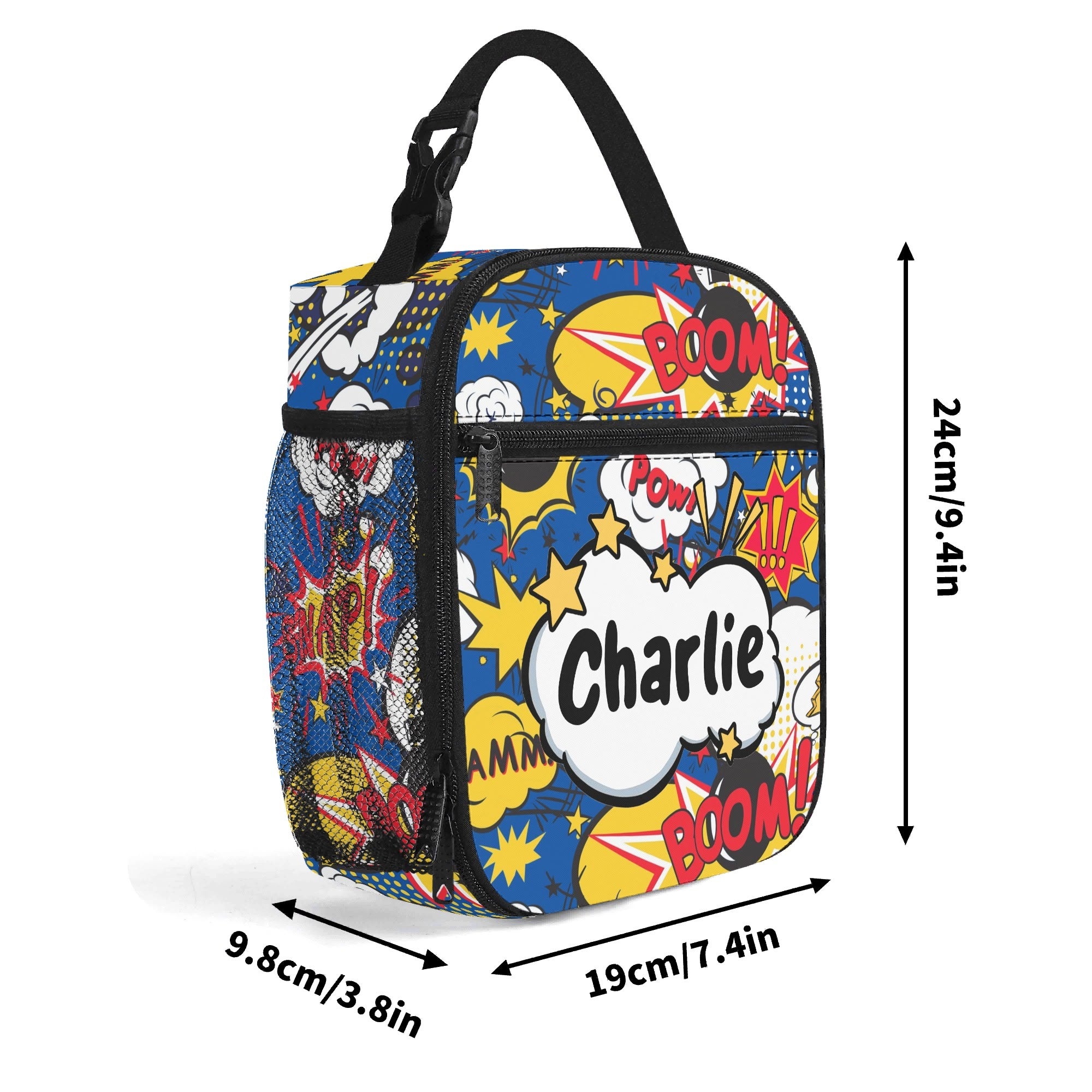 Personalised - Comic Book Blue - Insulated School Lunch Bag Personalised Lunch Bag Comic Printed Offshore