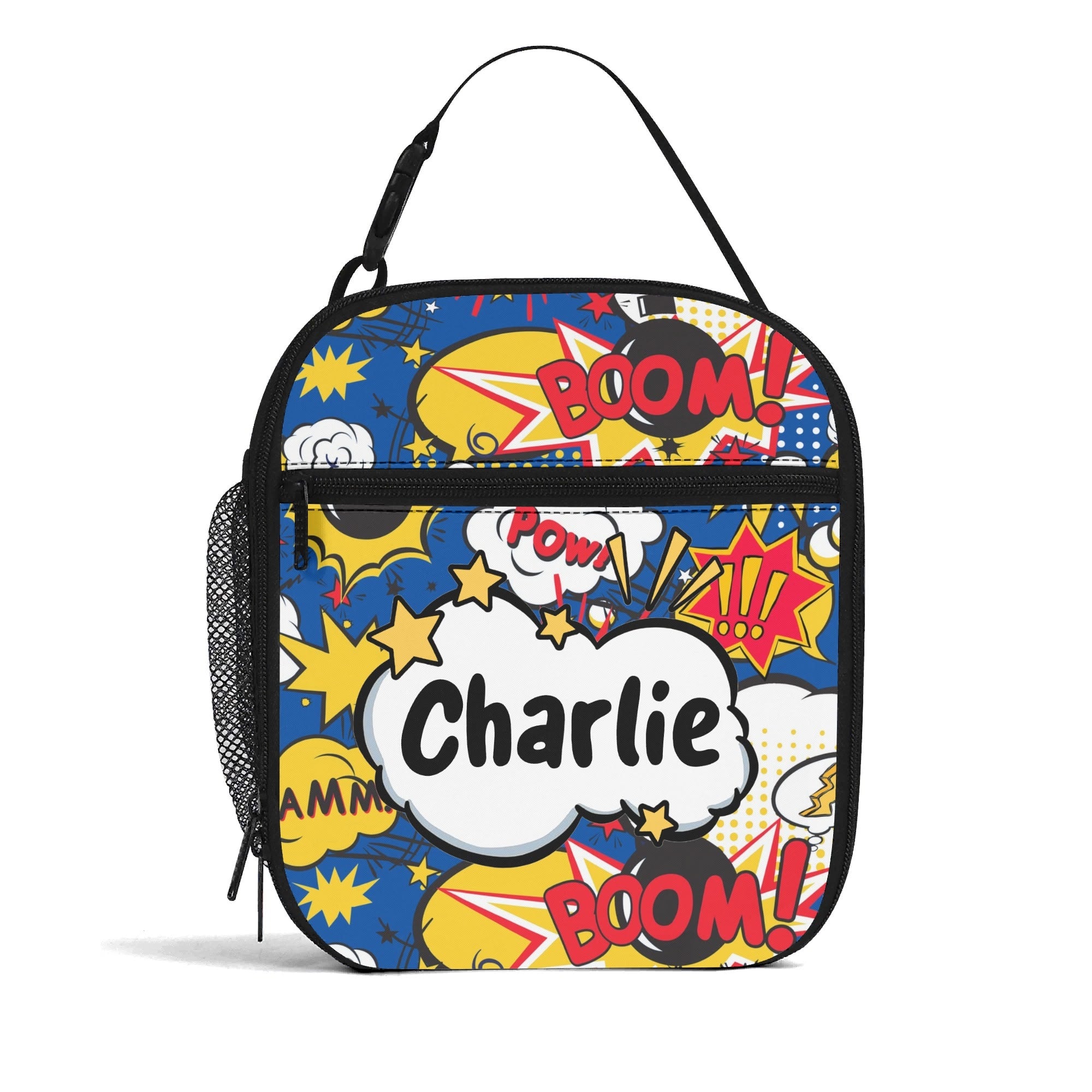 Personalised - Comic Book Blue - Insulated School Lunch Bag Personalised Lunch Bag Comic Printed Offshore