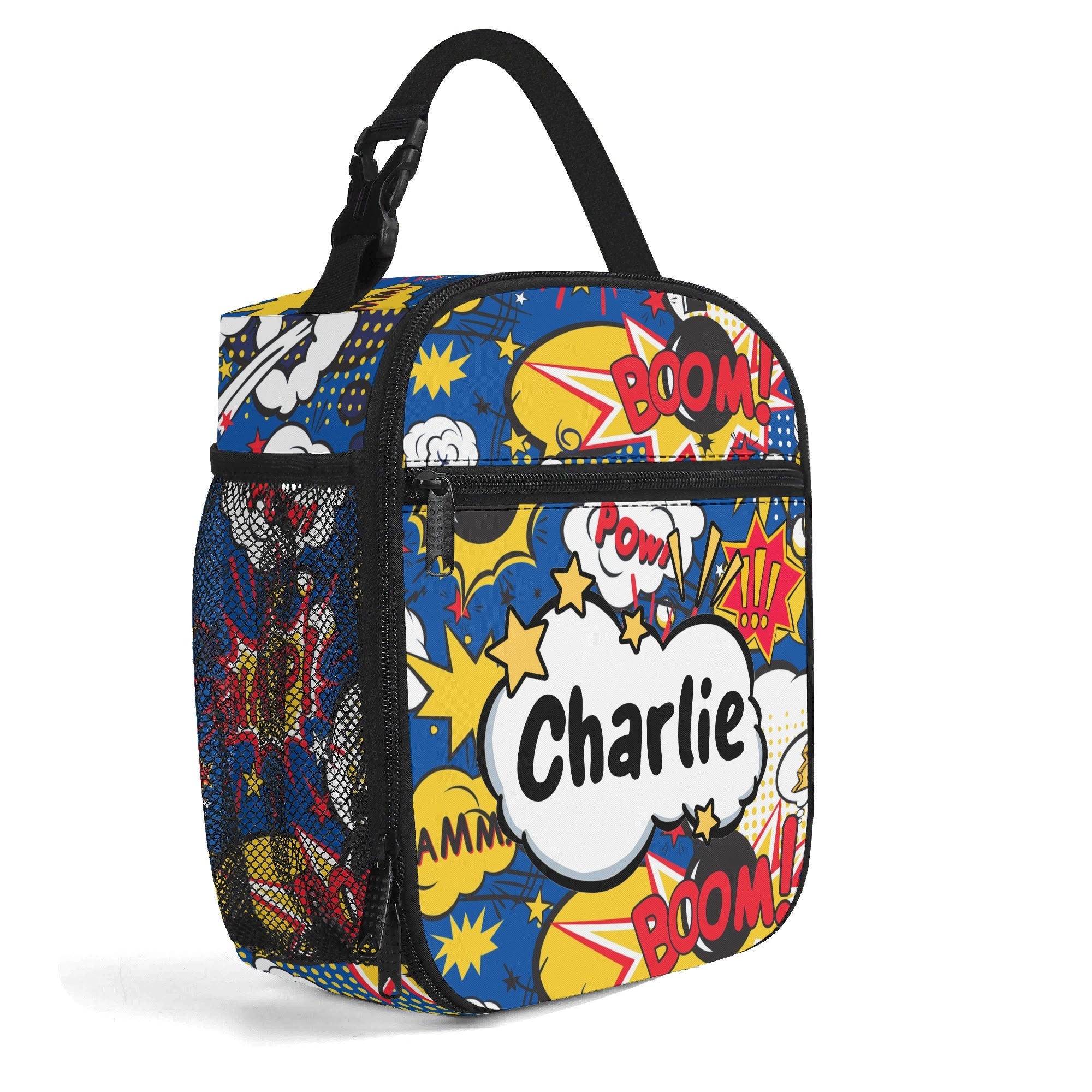Personalised - Comic Book Blue - Insulated School Lunch Bag Personalised Lunch Bag Comic Printed Offshore
