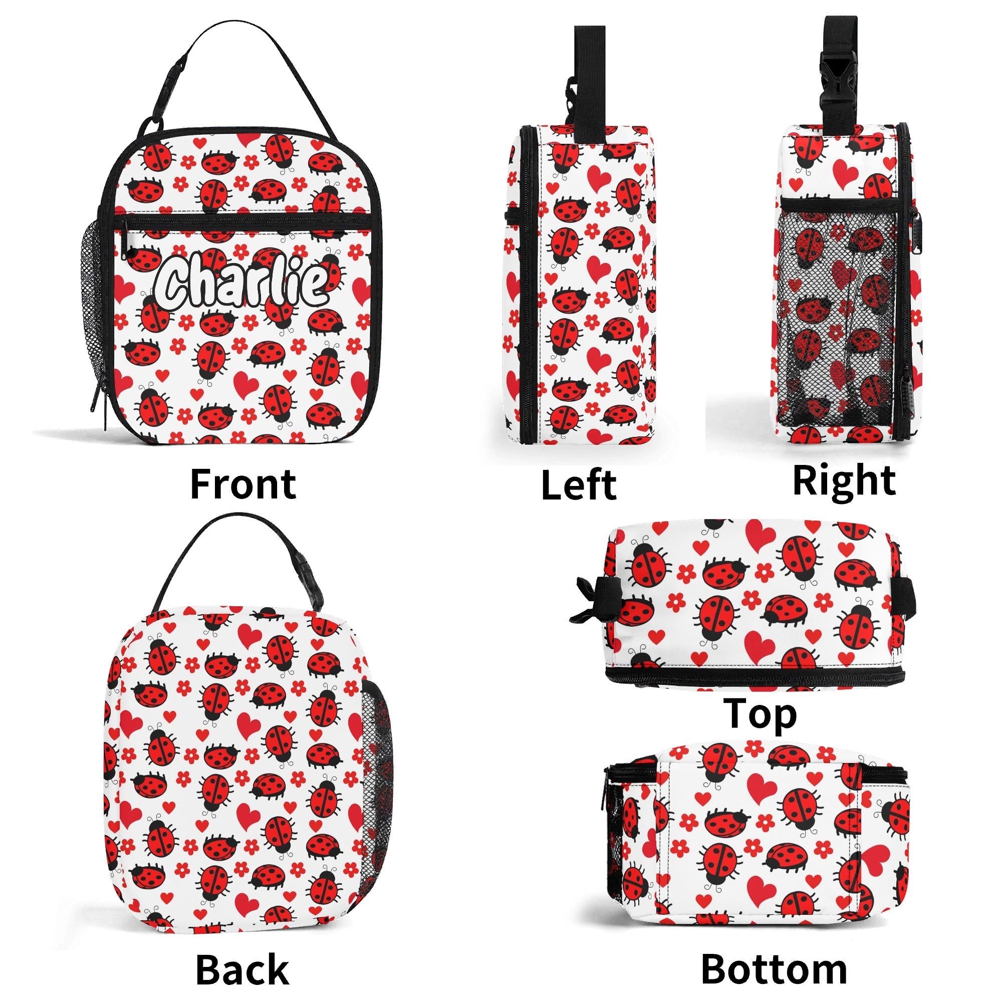 Personalised - Ladybugs - Insulated School Lunch Bag Personalised Lunch Bag animal Printed Offshore