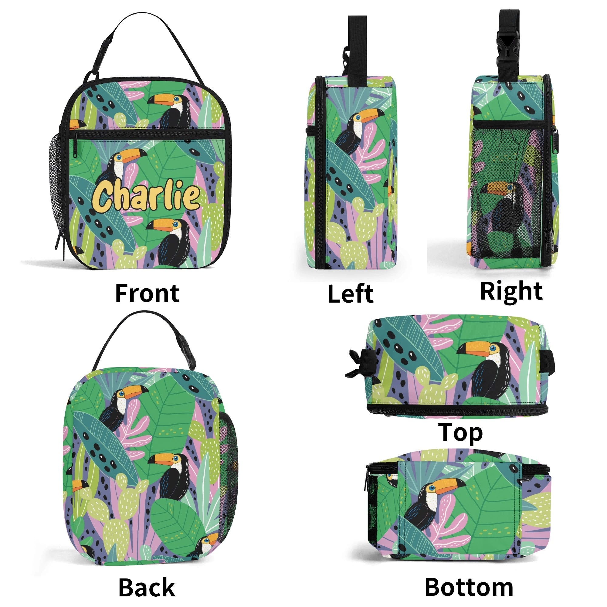 Personalised - Toucan Jungle - Insulated School Lunch Bag Personalised Lunch Bag animal Printed Offshore