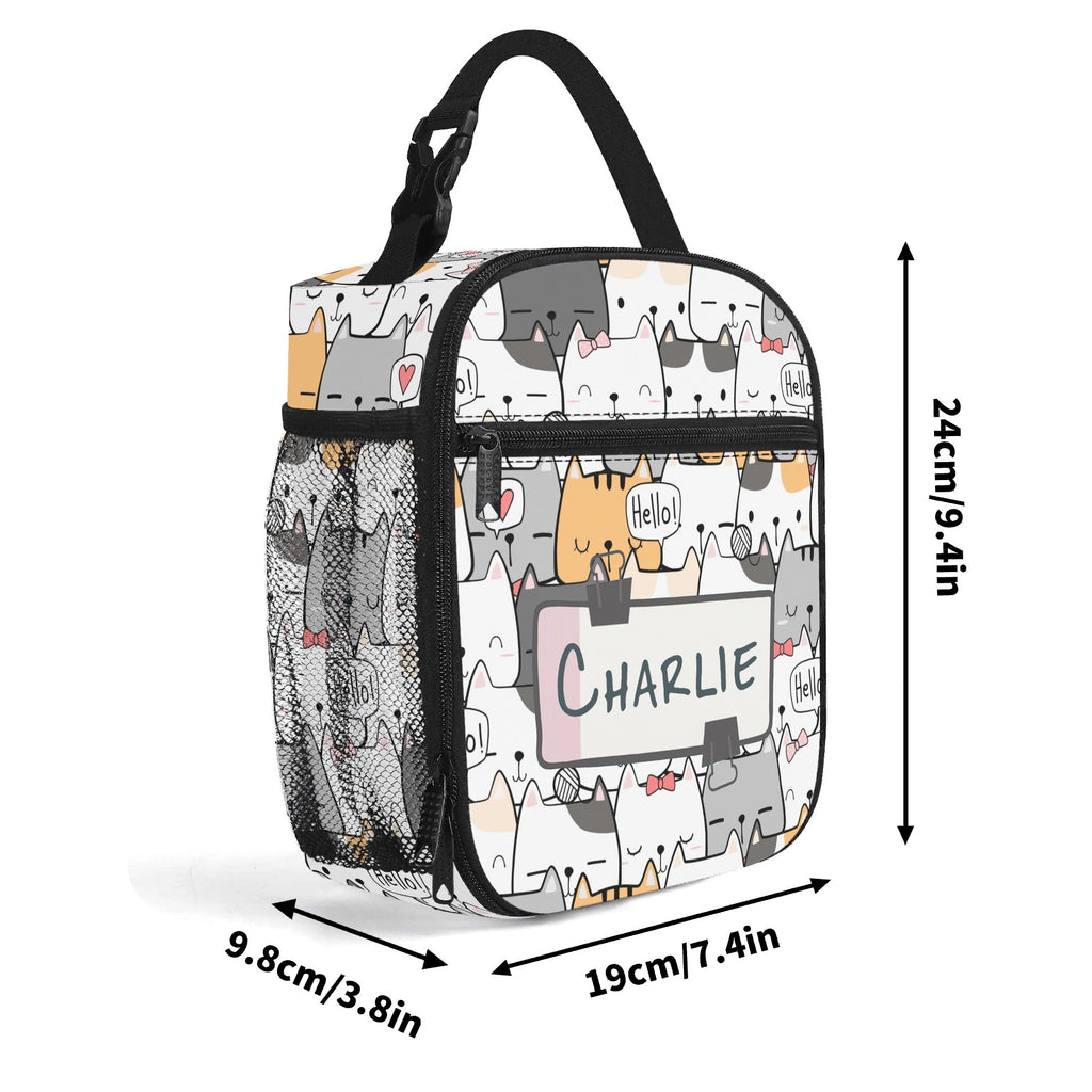 Personalised Cat Hello Insulated School Lunch Bag Personalised Lunch Bag animal Printed Offshore