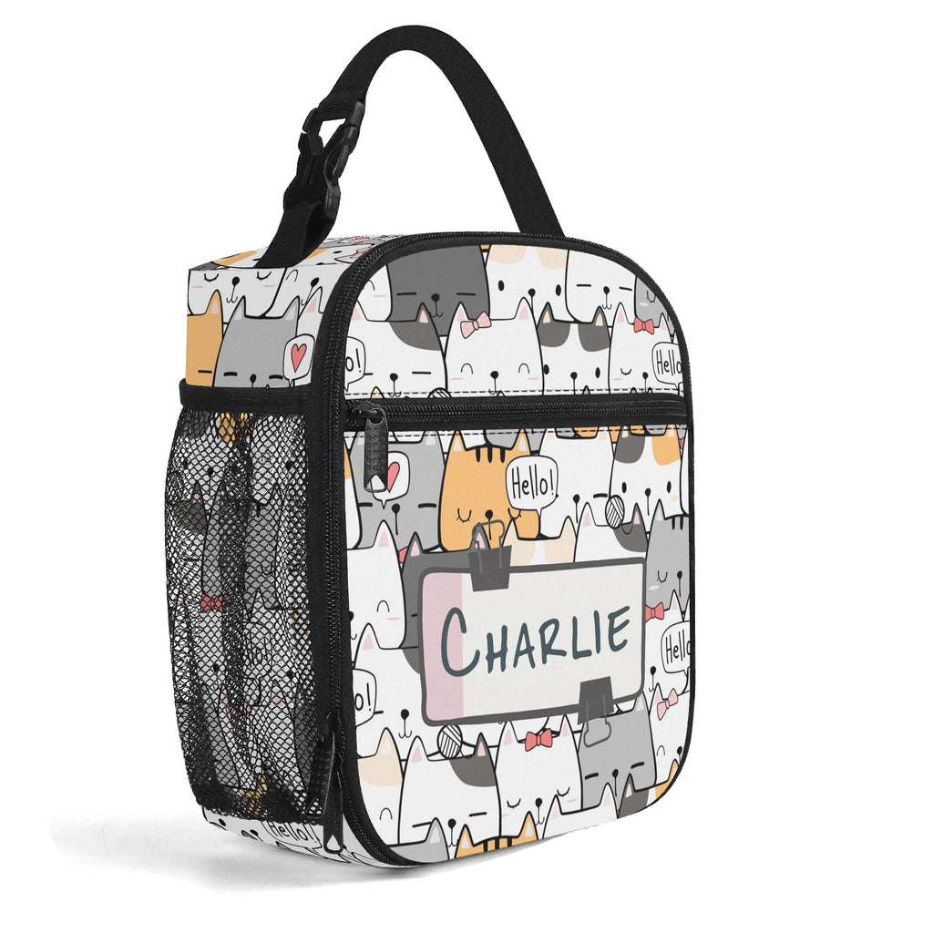 Personalised Cat Hello Insulated School Lunch Bag Personalised Lunch Bag animal Printed Offshore