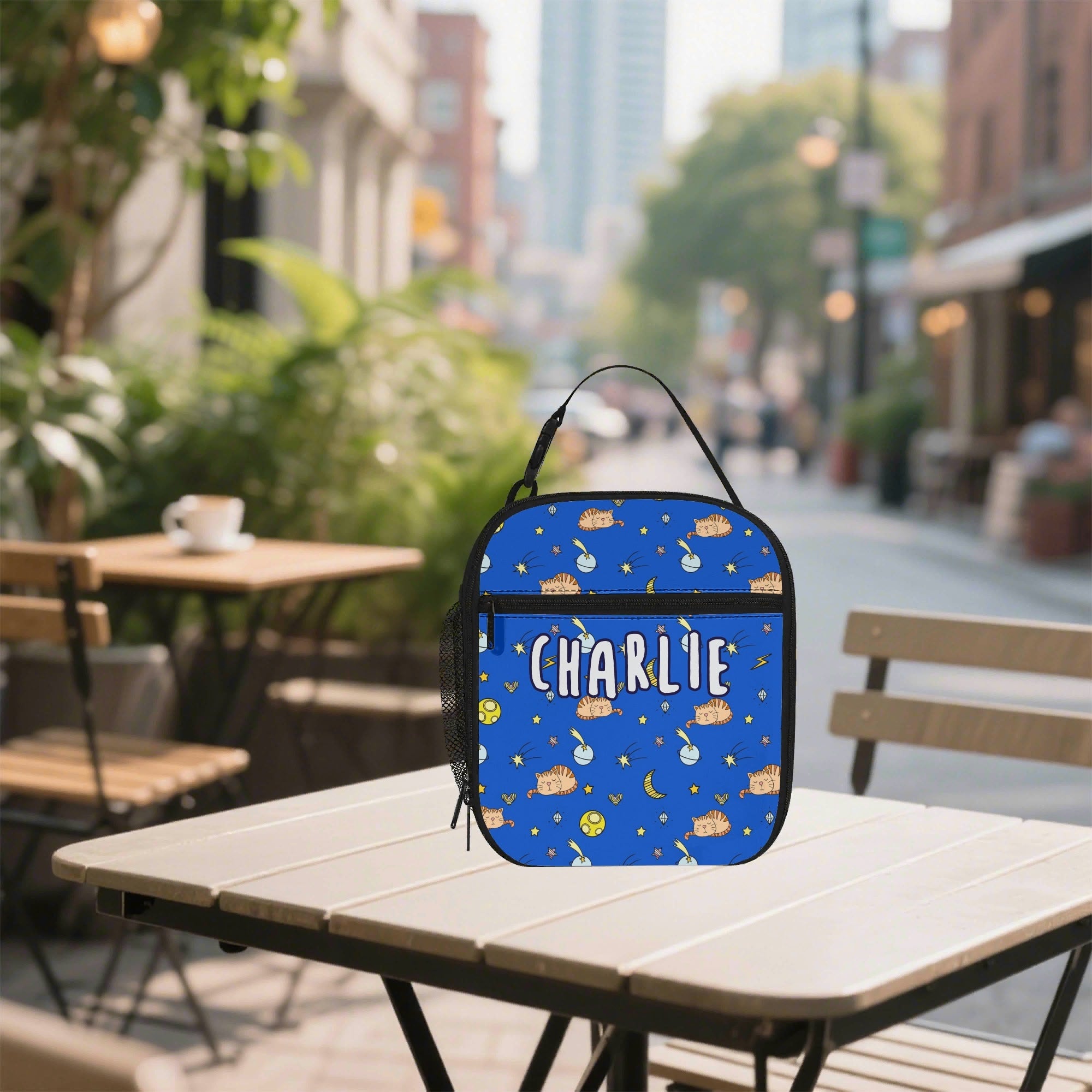 Personalised - Cats In Space - Insulated School Lunch Bag Default Title Personalised Lunch Bag animal Printed Offshore