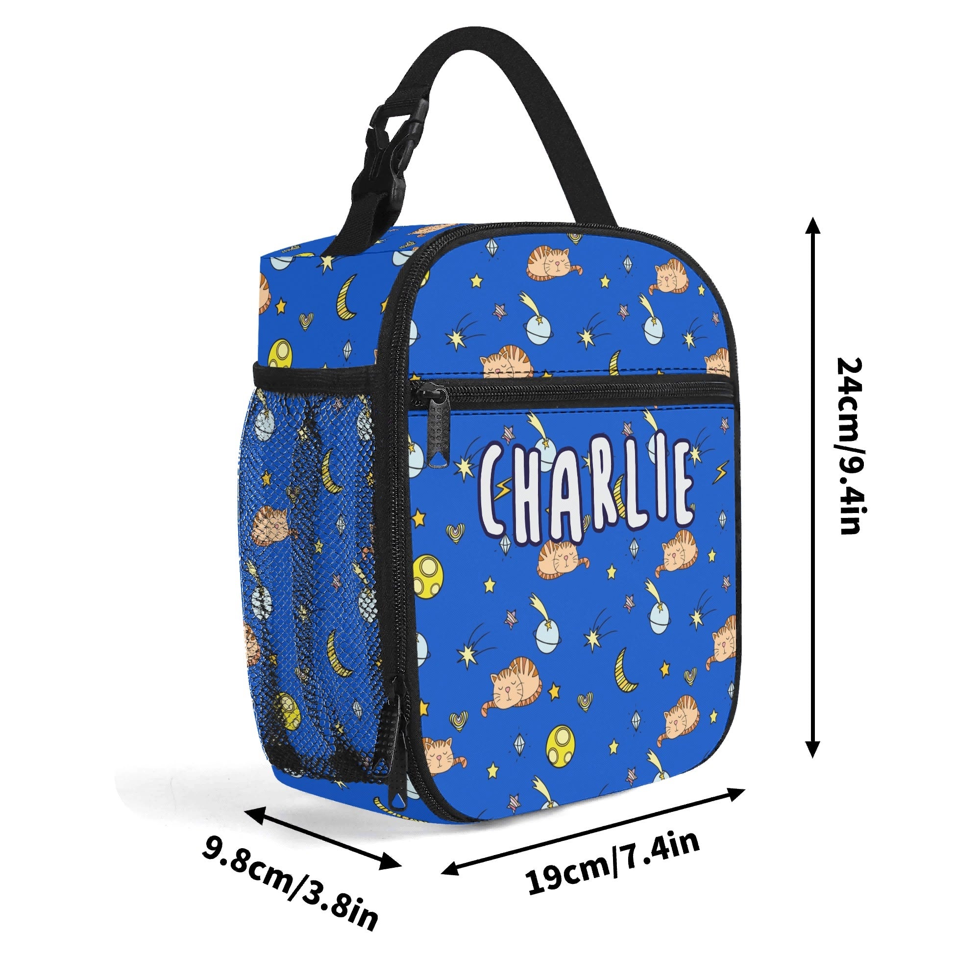 Personalised - Cats In Space - Insulated School Lunch Bag Personalised Lunch Bag animal Printed Offshore