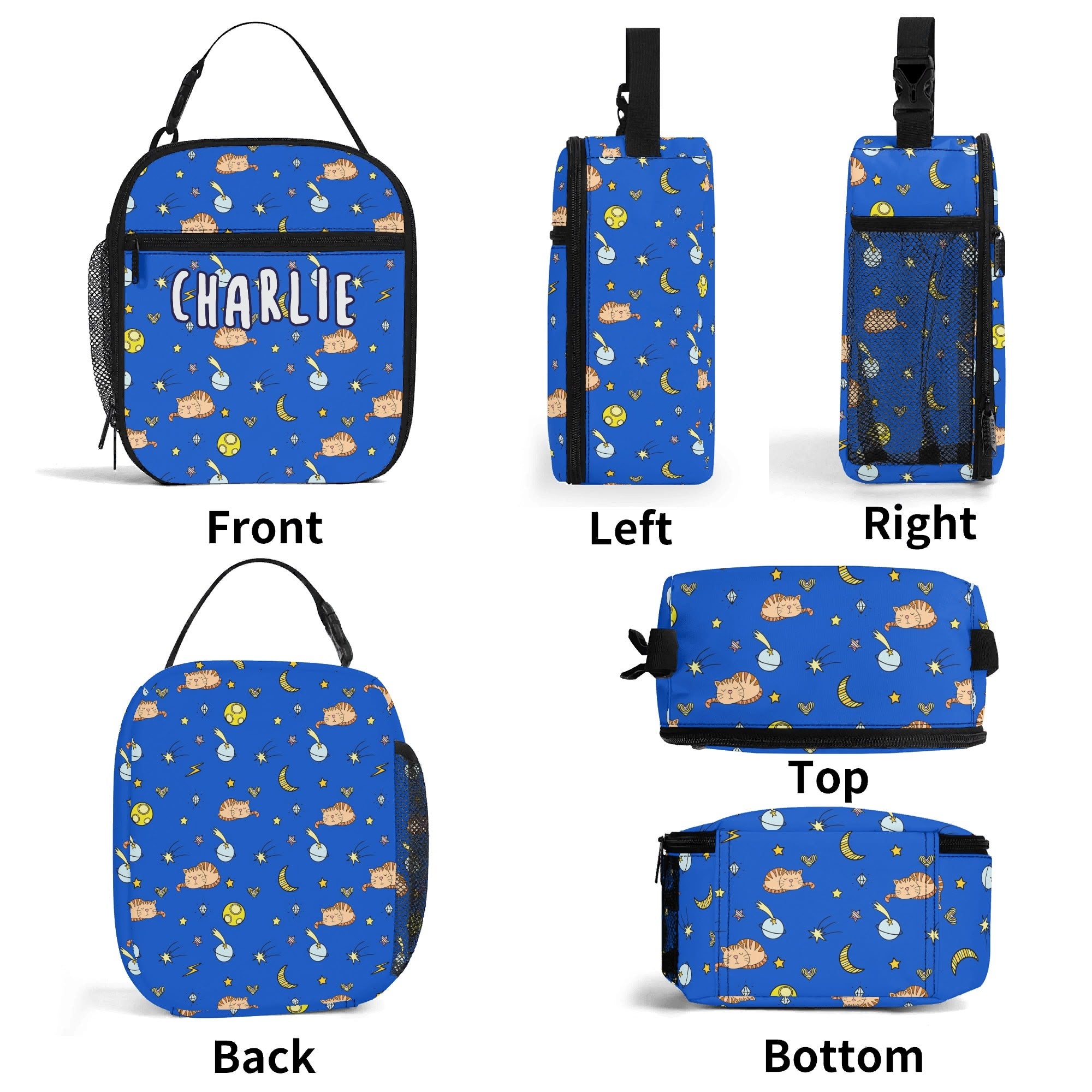 Personalised - Cats In Space - Insulated School Lunch Bag Personalised Lunch Bag animal Printed Offshore