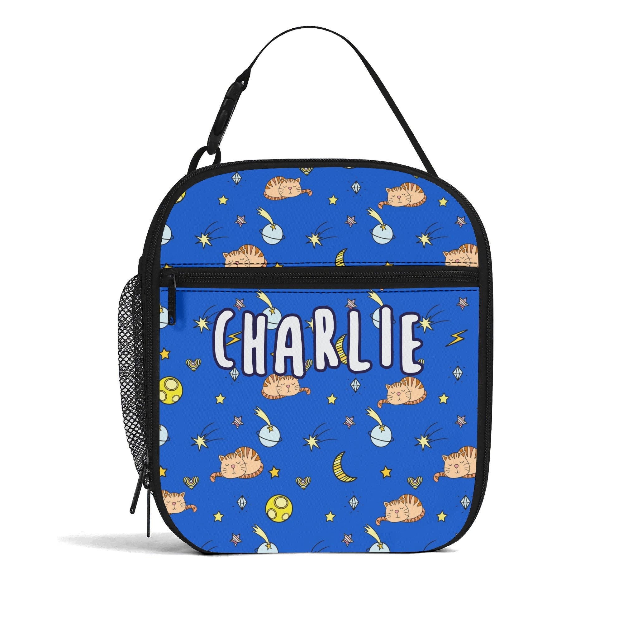 Personalised - Cats In Space - Insulated School Lunch Bag Personalised Lunch Bag animal Printed Offshore