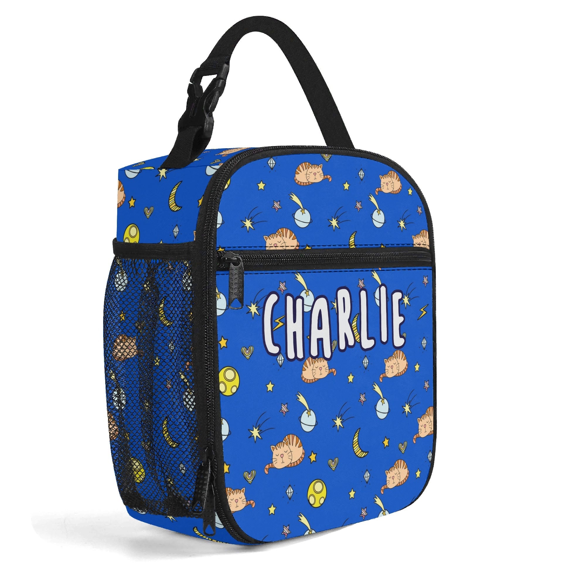 Personalised - Cats In Space - Insulated School Lunch Bag Personalised Lunch Bag animal Printed Offshore