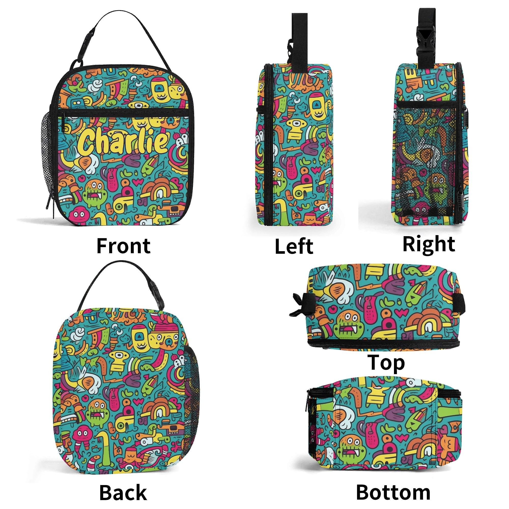 Personalised - Crazy Characters - Insulated School Lunch Bag Personalised Lunch Bag Printed Offshore Sci-Fi