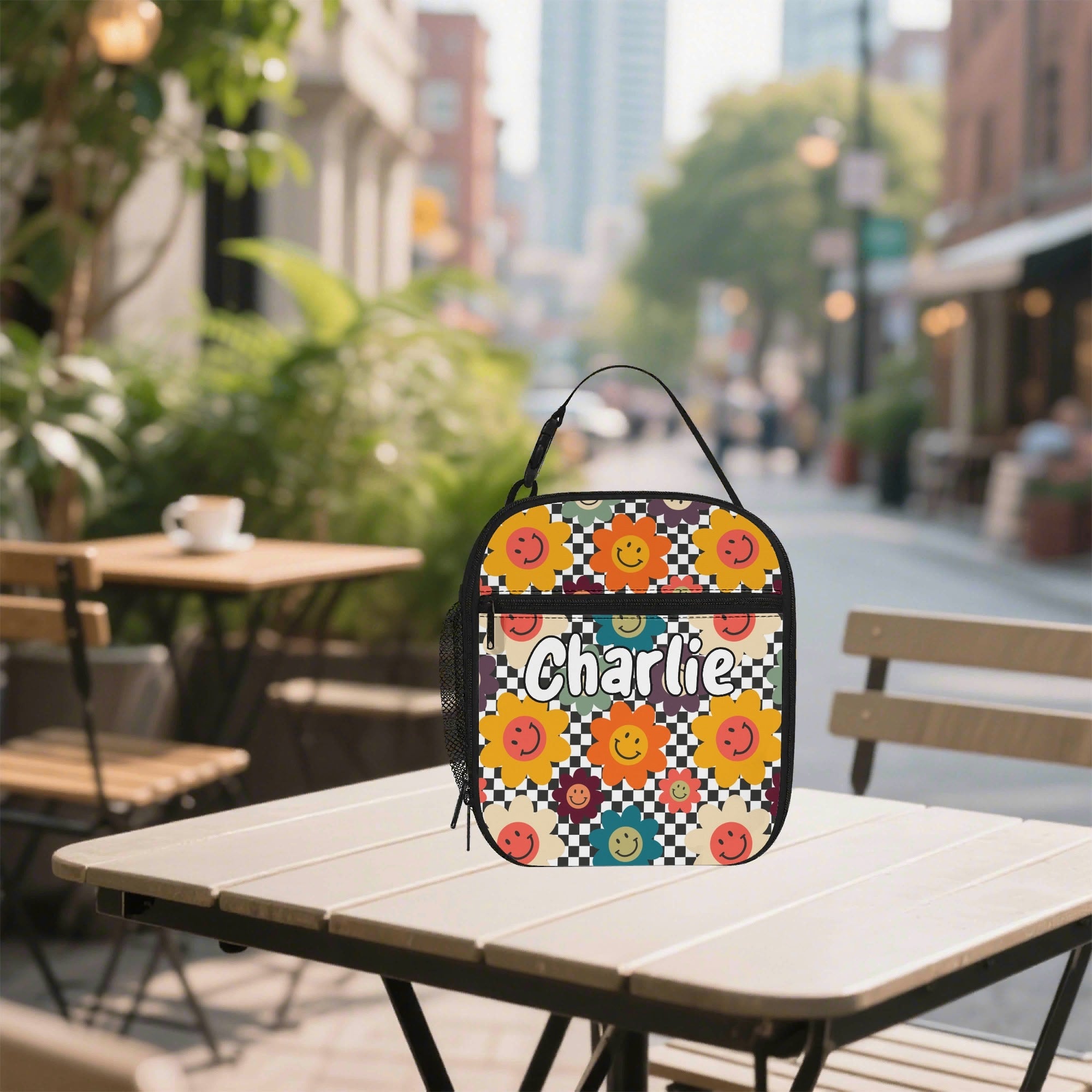 Personalised - Happy Retro Flowers - Insulated School Lunch Bag Default Title Personalised Lunch Bag Printed Offshore Retro