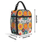 Personalised Happy Retro Flowers Insulated School Lunch Bag Personalised Lunch Bag Printed Offshore Retro
