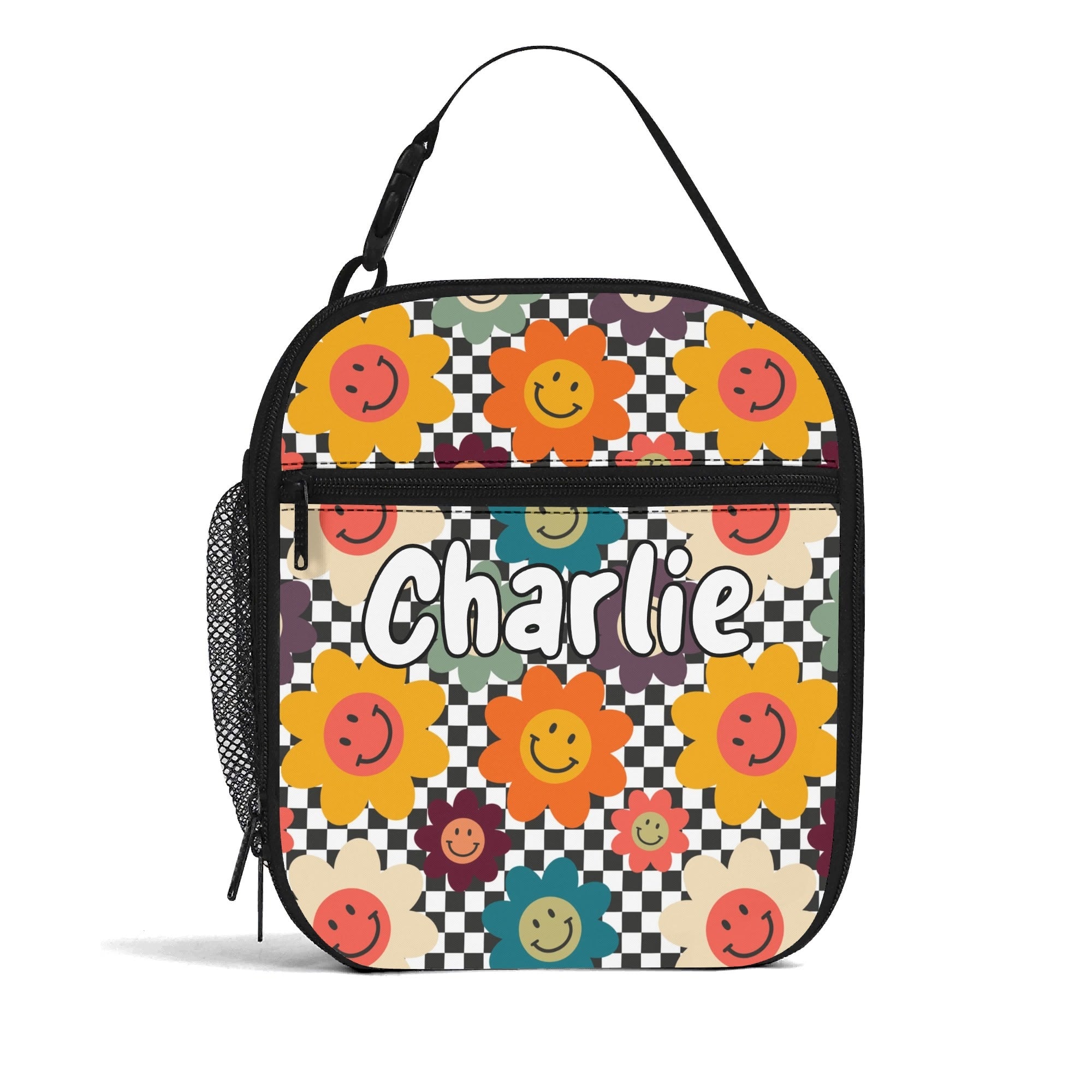 Personalised - Happy Retro Flowers - Insulated School Lunch Bag Personalised Lunch Bag Printed Offshore Retro