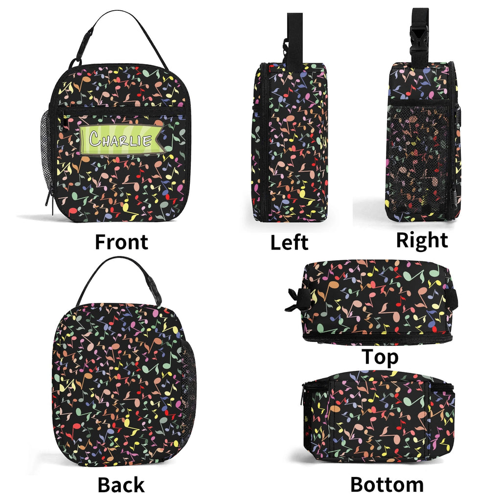 Personalised - Colourful Music Notes - Insulated School Lunch Bag Personalised Lunch Bag Music Printed Offshore
