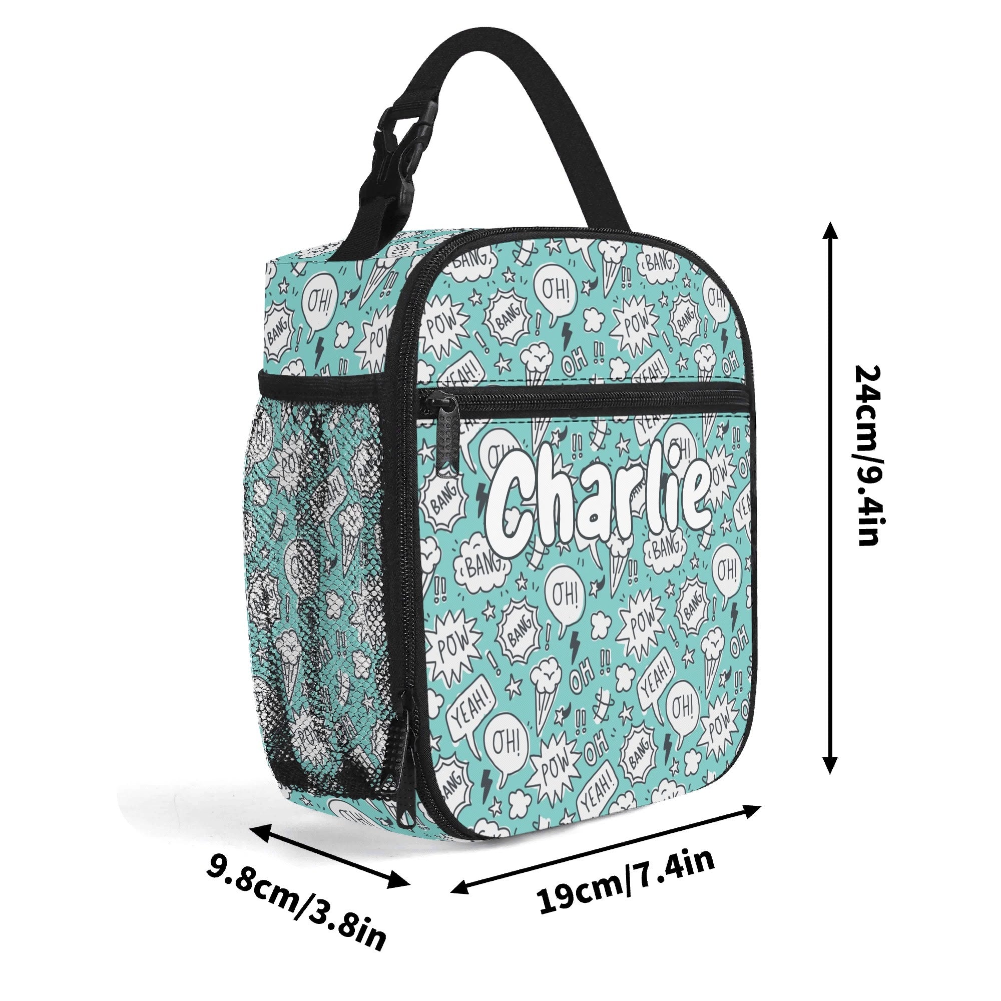 Personalised - Comic Book Speech Bubbles - Insulated School Lunch Bag Personalised Lunch Bag Comic Printed Offshore