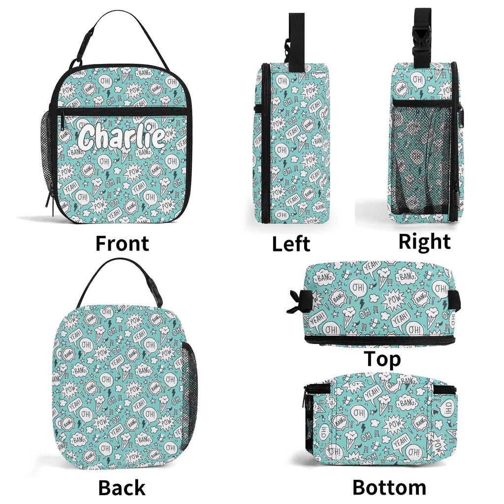 Personalised Comic Book Speech Bubbles Insulated School Lunch Bag Personalised Lunch Bag Comic Printed Offshore