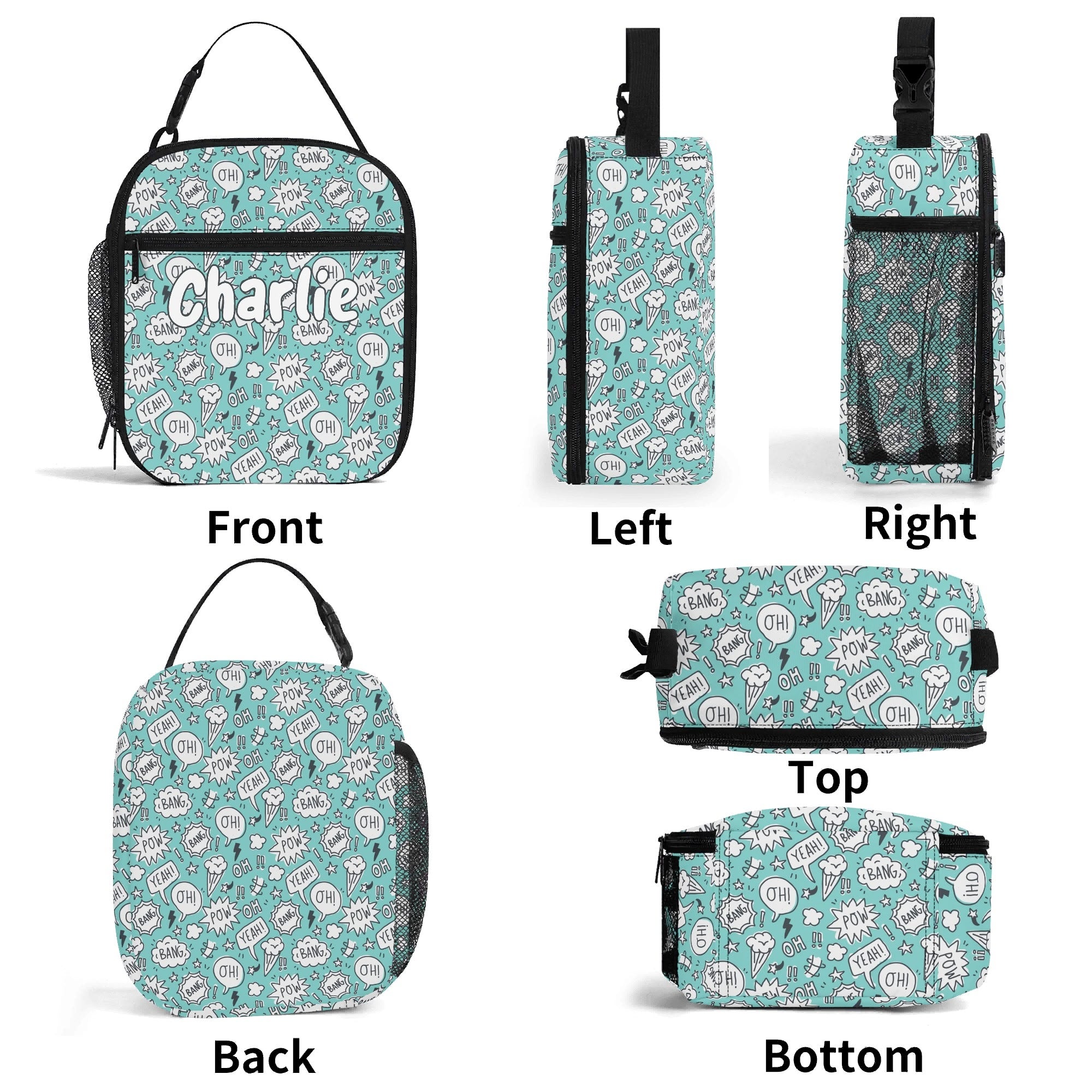 Personalised - Comic Book Speech Bubbles - Insulated School Lunch Bag Personalised Lunch Bag Comic Printed Offshore