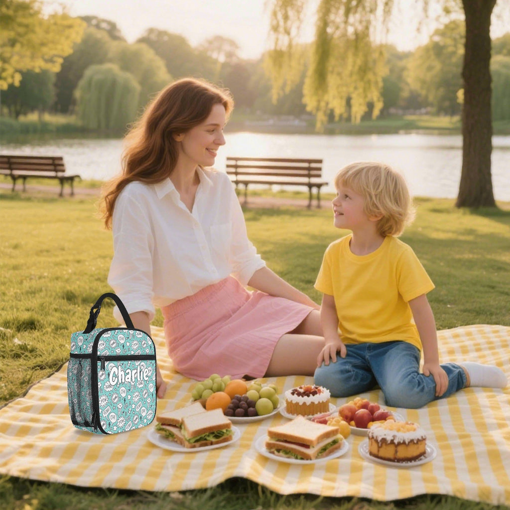 Personalised Comic Book Speech Bubbles Insulated School Lunch Bag Personalised Lunch Bag Comic Printed Offshore