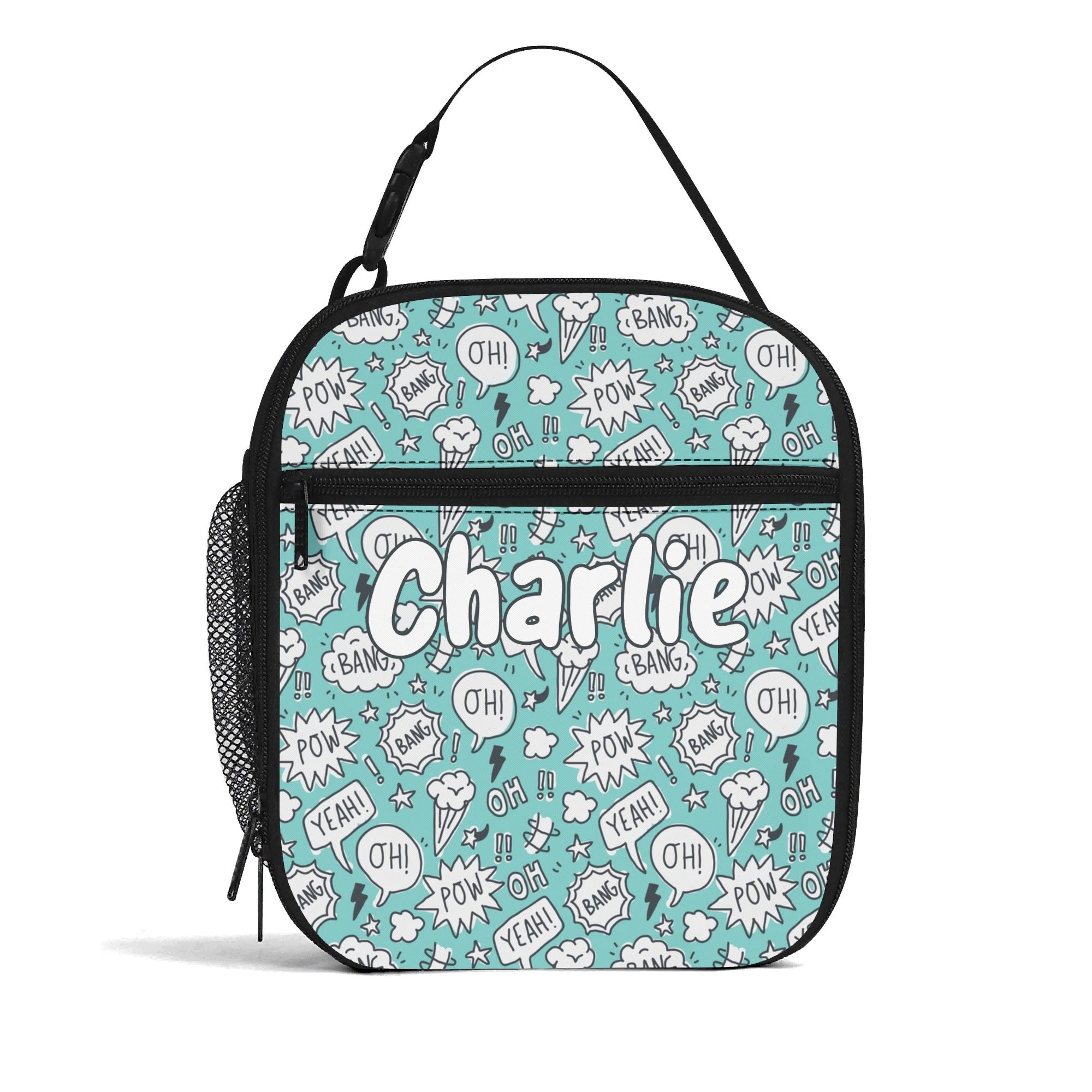 Personalised - Comic Book Speech Bubbles - Insulated School Lunch Bag Personalised Lunch Bag Comic Printed Offshore