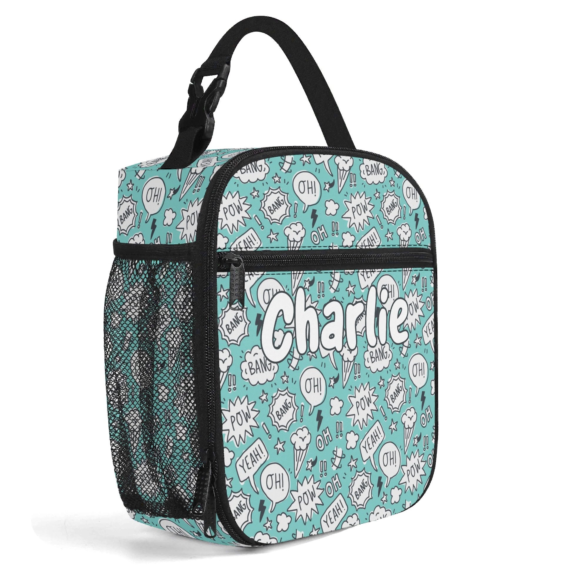 Personalised - Comic Book Speech Bubbles - Insulated School Lunch Bag Personalised Lunch Bag Comic Printed Offshore