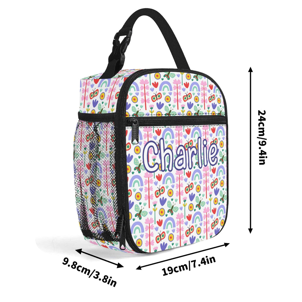 Personalised - Flowers And Butterflies - Insulated School Lunch Bag Personalised Lunch Bag Plants Printed Offshore