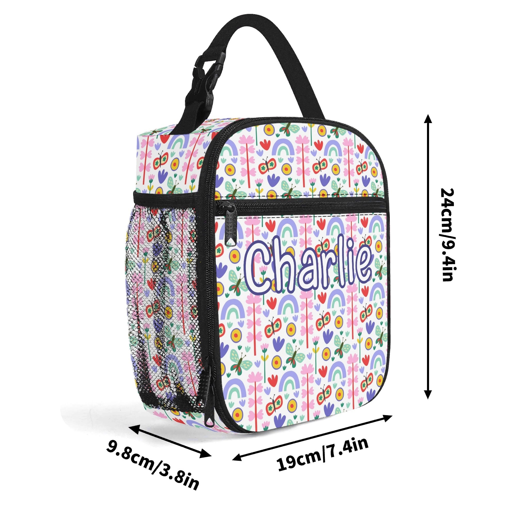 Personalised - Flowers And Butterflies - Insulated School Lunch Bag Personalised Lunch Bag Plants Printed Offshore
