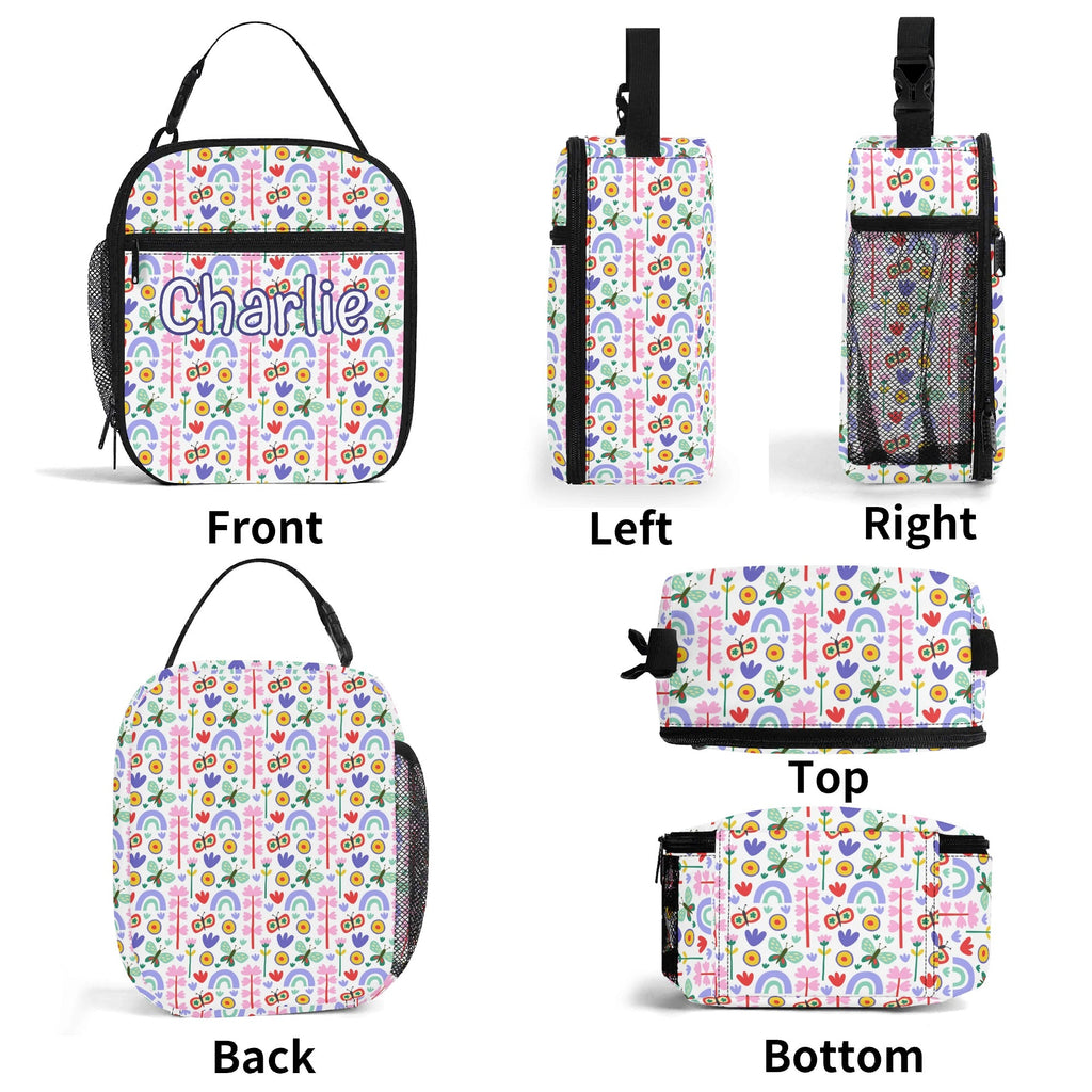 Personalised - Flowers And Butterflies - Insulated School Lunch Bag Personalised Lunch Bag Plants Printed Offshore