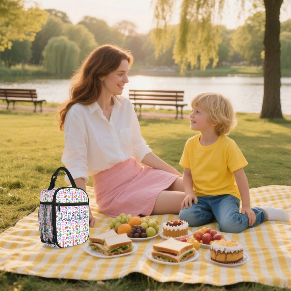 Personalised - Flowers And Butterflies - Insulated School Lunch Bag Personalised Lunch Bag Plants Printed Offshore
