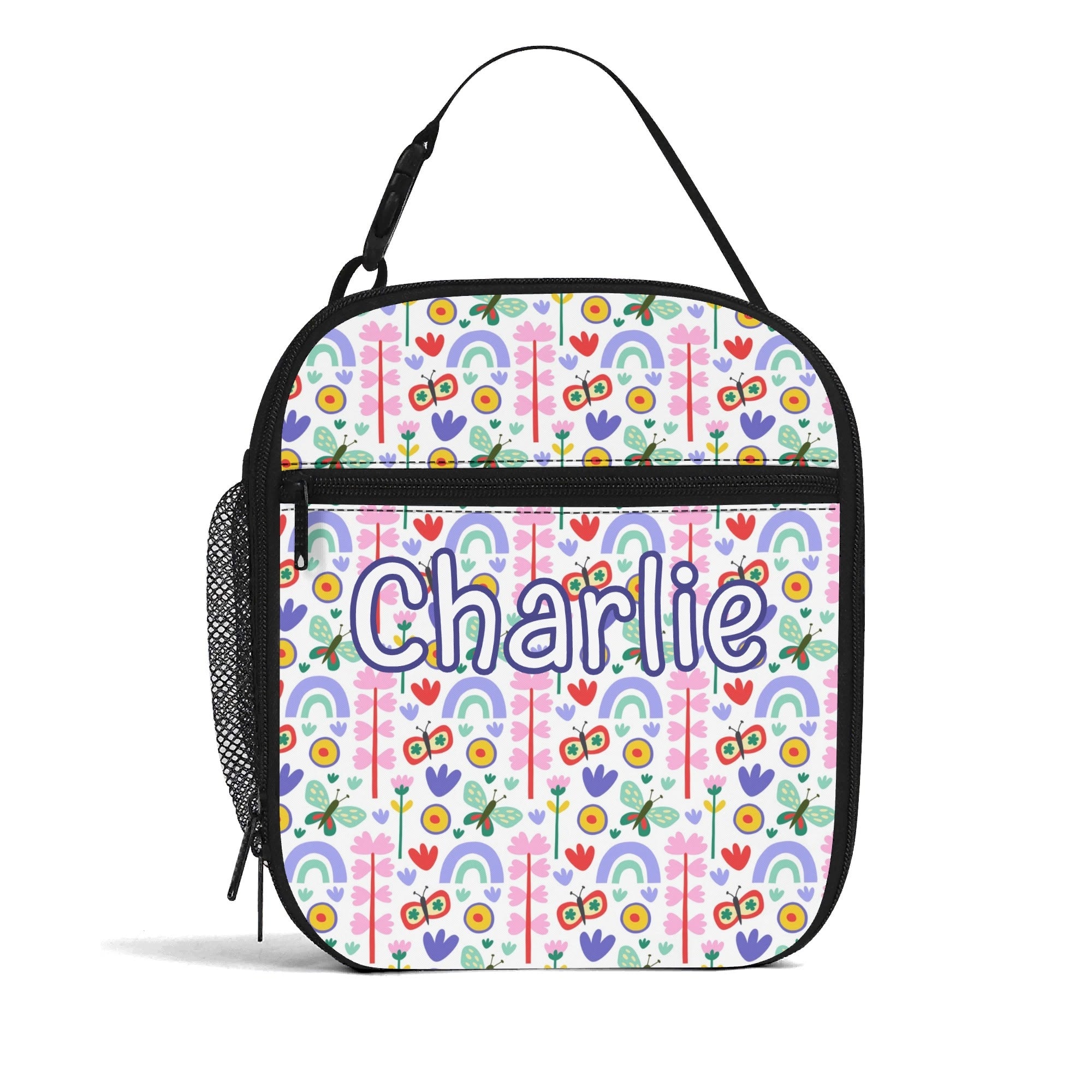 Personalised - Flowers And Butterflies - Insulated School Lunch Bag Personalised Lunch Bag Plants Printed Offshore