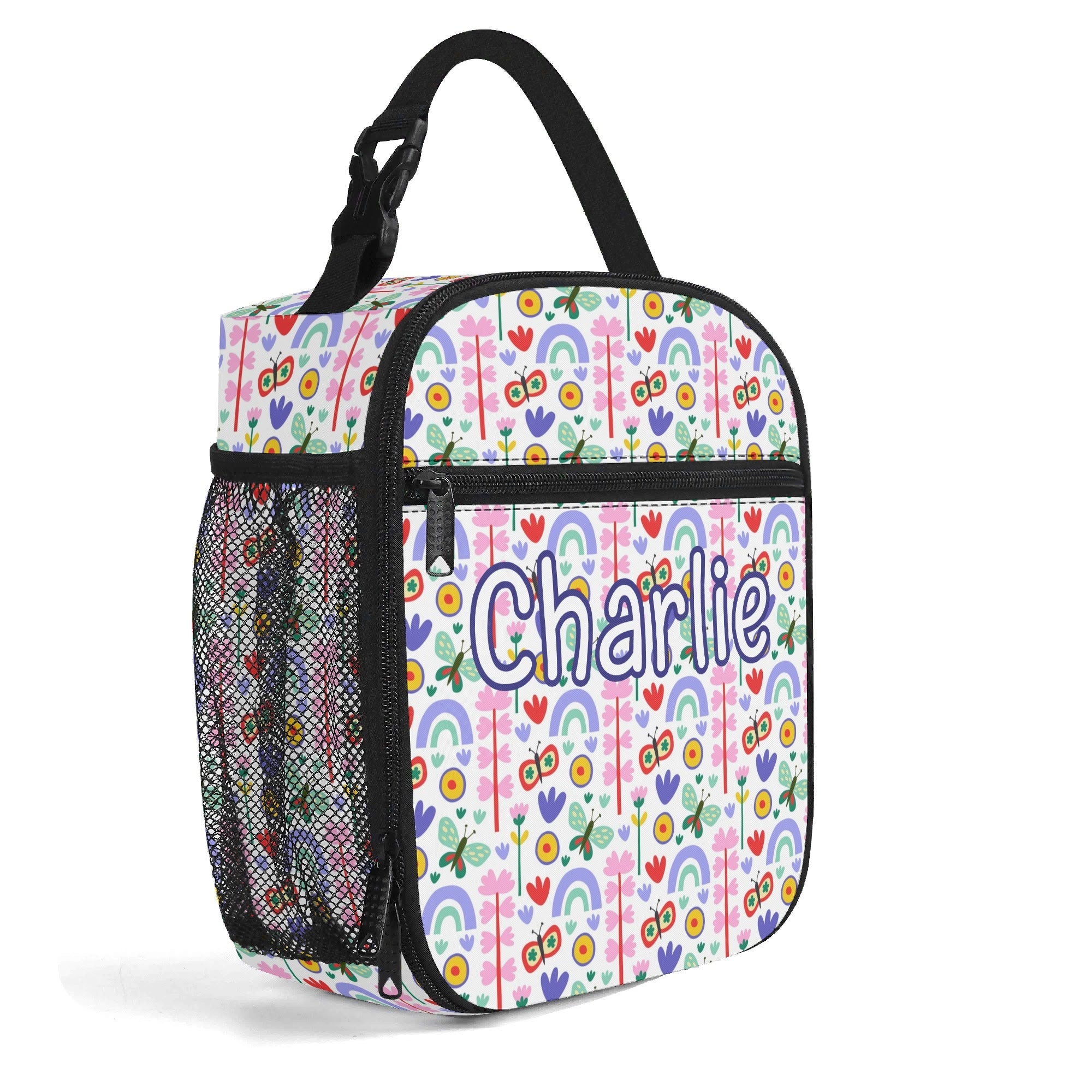 Personalised - Flowers And Butterflies - Insulated School Lunch Bag Personalised Lunch Bag Plants Printed Offshore