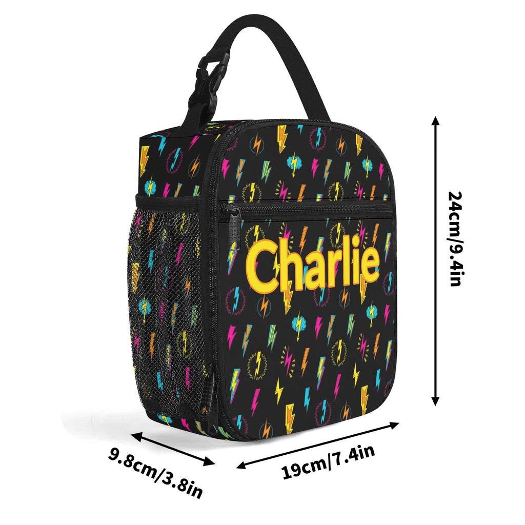 Personalised - Fun Lightning - Insulated School Lunch Bag Personalised Lunch Bag Comic Printed Offshore