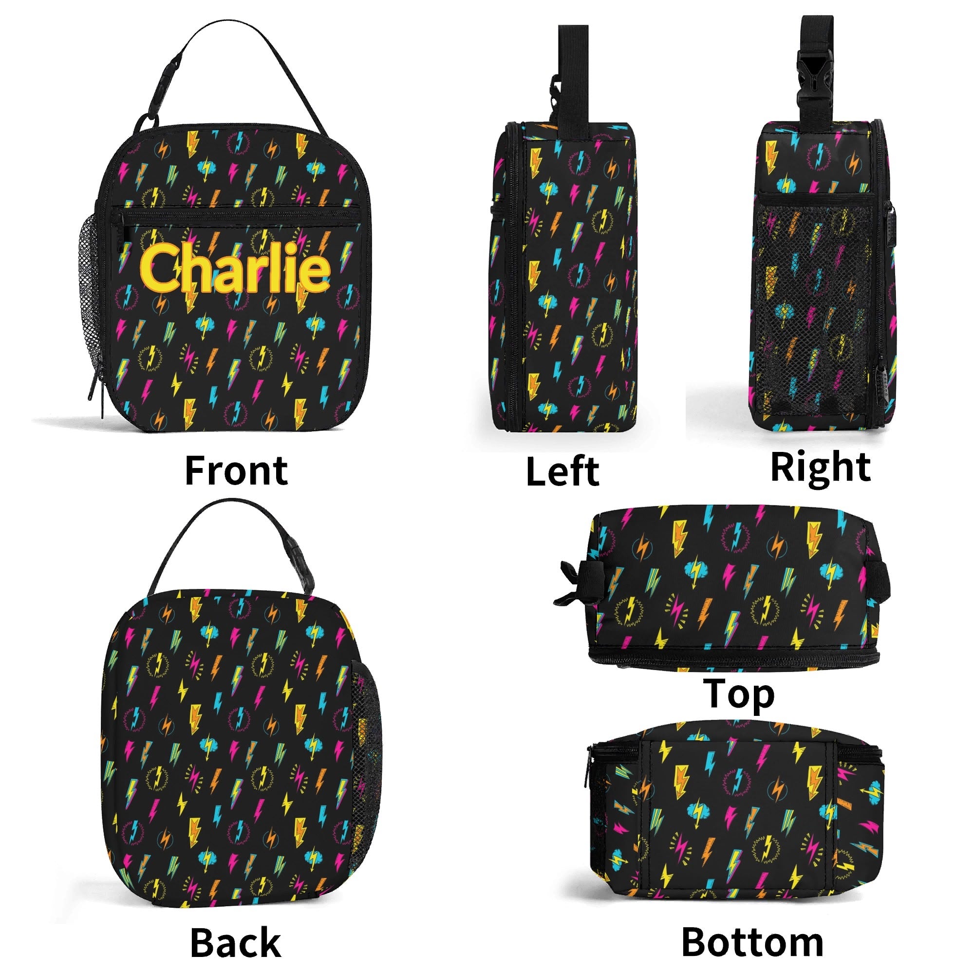Personalised - Fun Lightning - Insulated School Lunch Bag Personalised Lunch Bag Comic Printed Offshore
